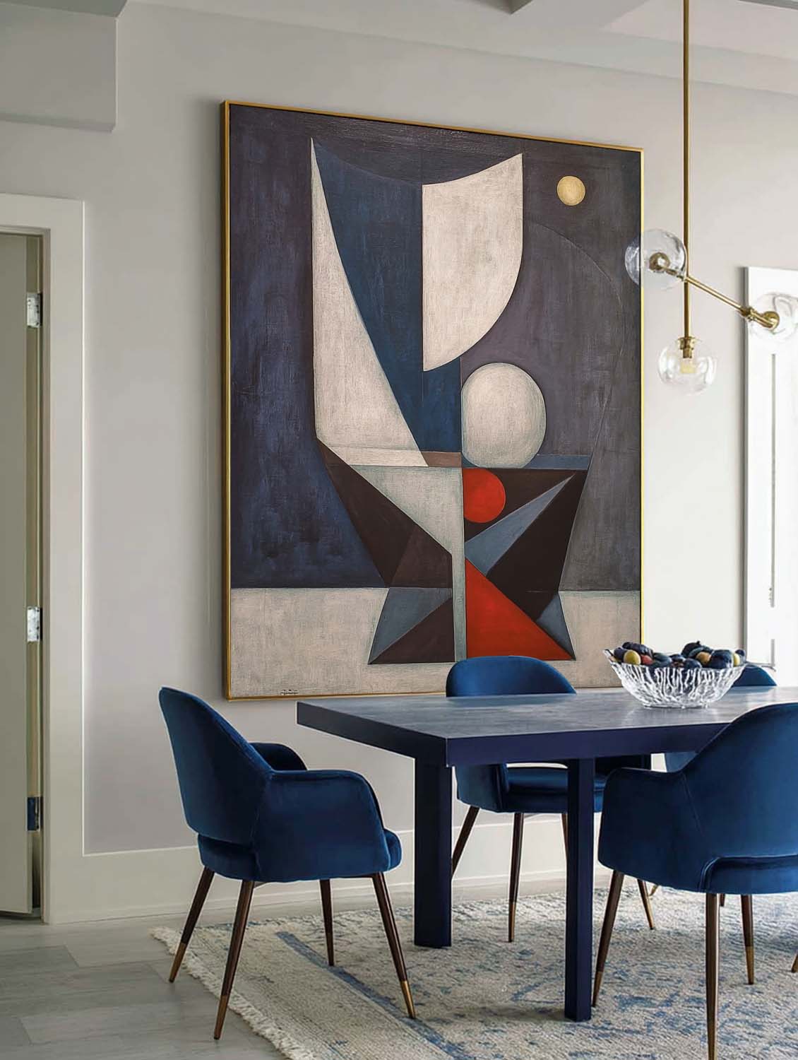 Original Handmade Blue Geometric Art Large Wabi Sabi Geometric Wall Art Modern Blue And Red Abstract Canvas Painting