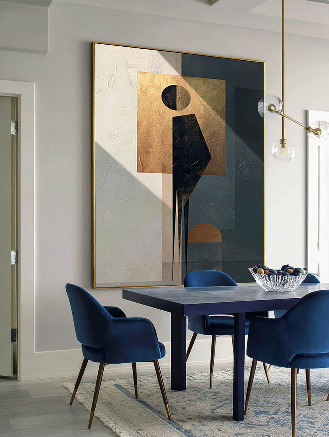 Original Geometric Human Figure Art Black And Gold Minimalist Abstract Wall Art Handmade Abstract Gold Figure Art