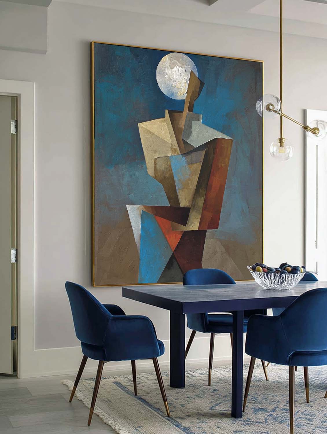 Original Red And Blue Geometry Wall Art Large Modern Colorful Geometric Oil Painting Minimalist Colorful Geometric Hand Wall Art