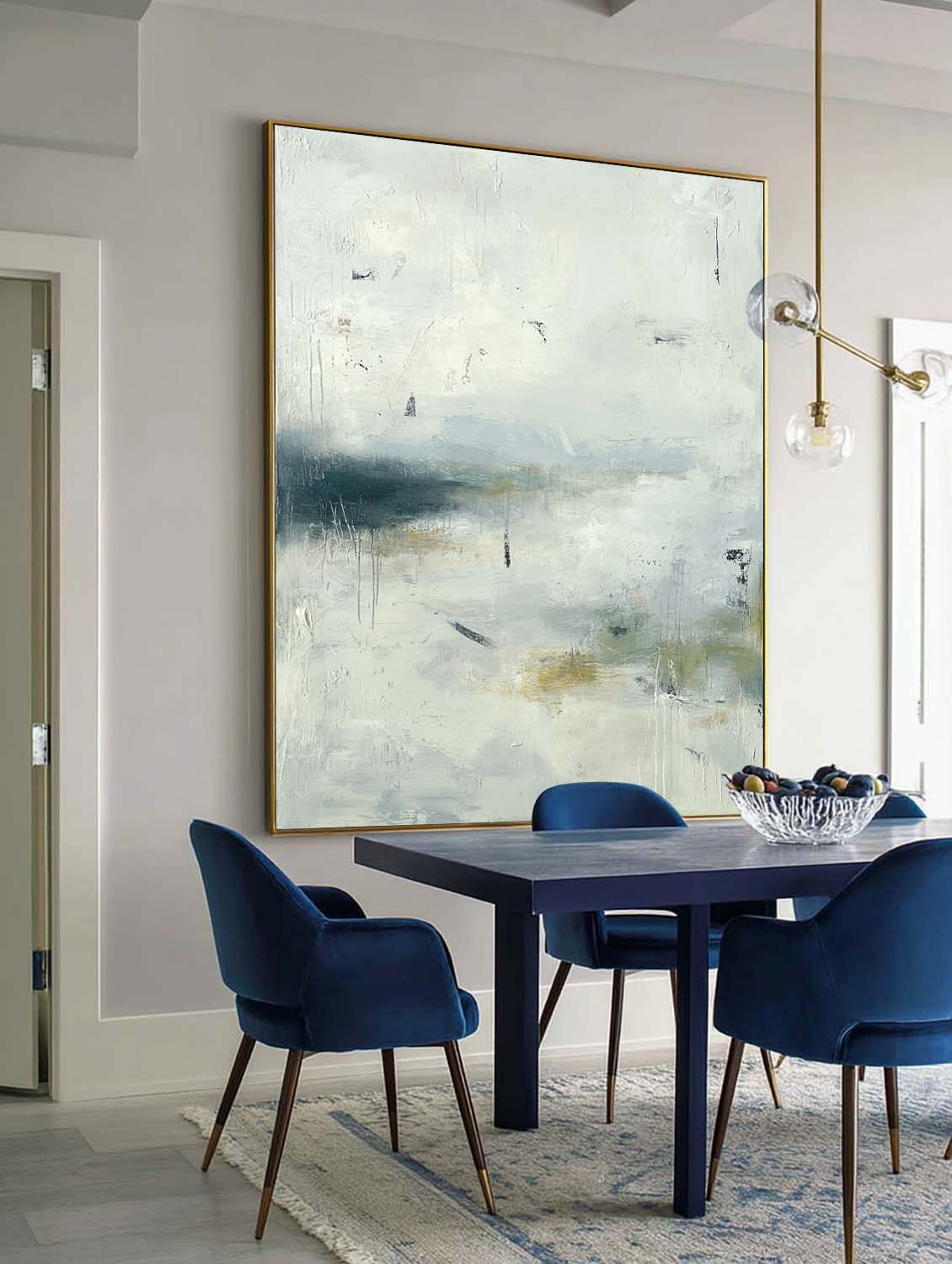 Minimalist Blue Gray Abstract Wall Art Large Wabi Sabi Gray Oil Painting Contemporary Wabi Sabi Canvas Art