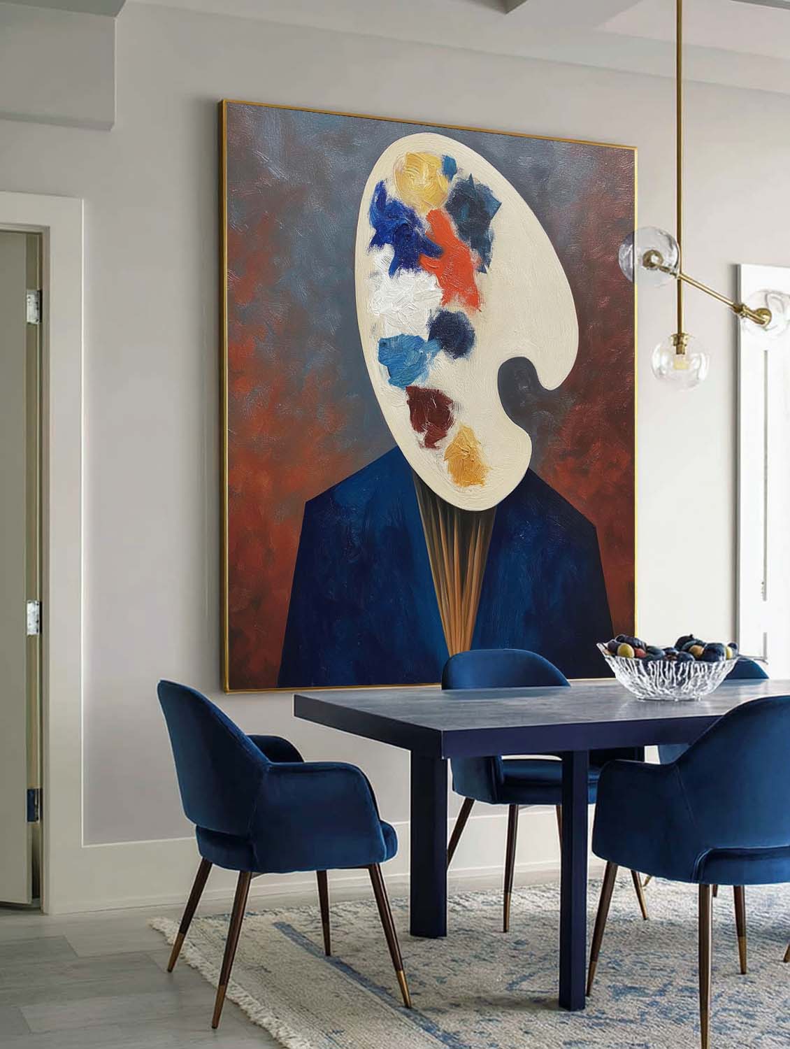 Original Abstract Face Art Minimalist Man Face Wall Decor Handmade Abstract Man Face Art Red And Blue Face Art