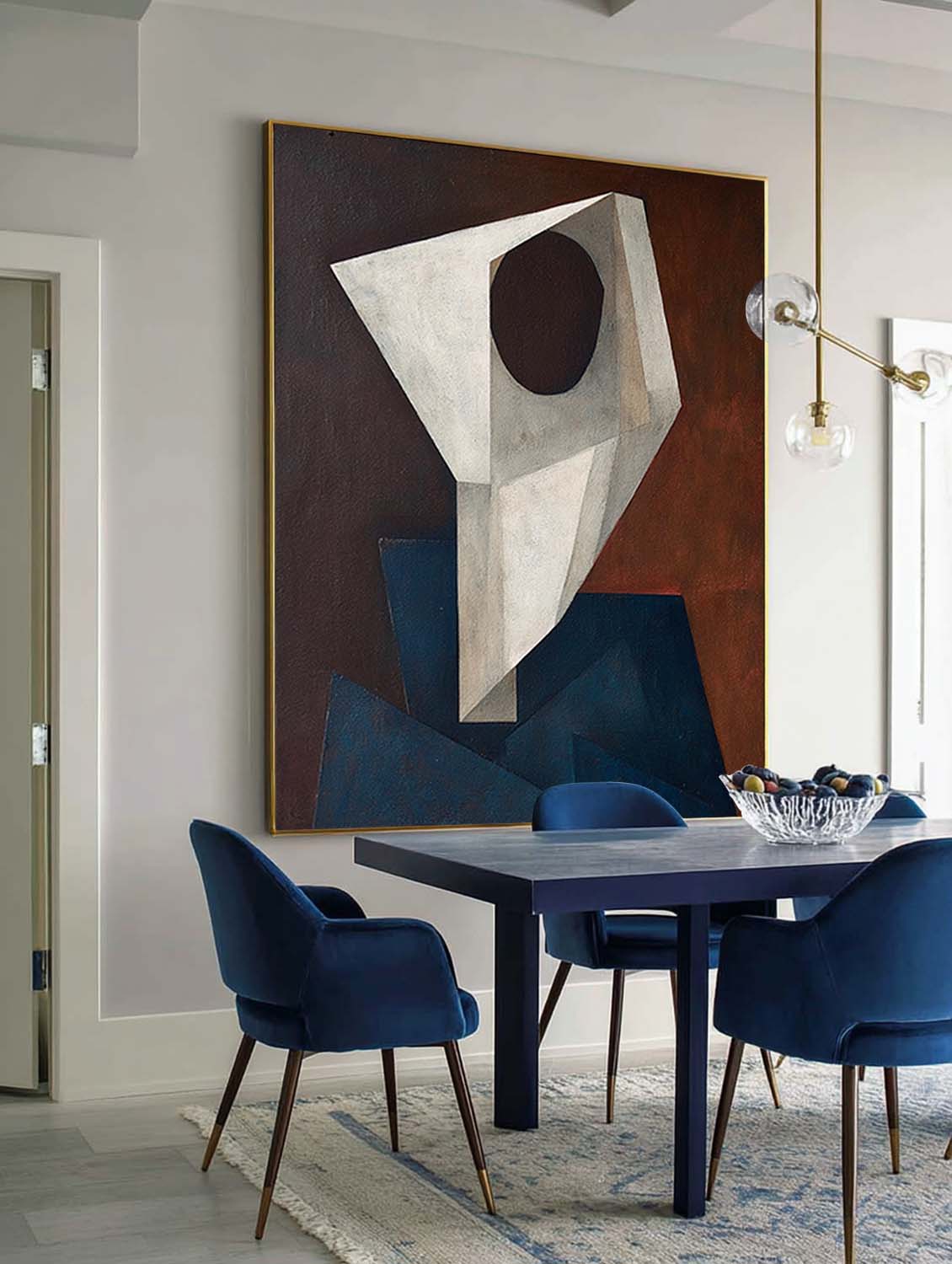 Large White And Blue Wall Art Original Geometric Abstract Oil Painting Contemporary Geometric Oil Painting On Canvas