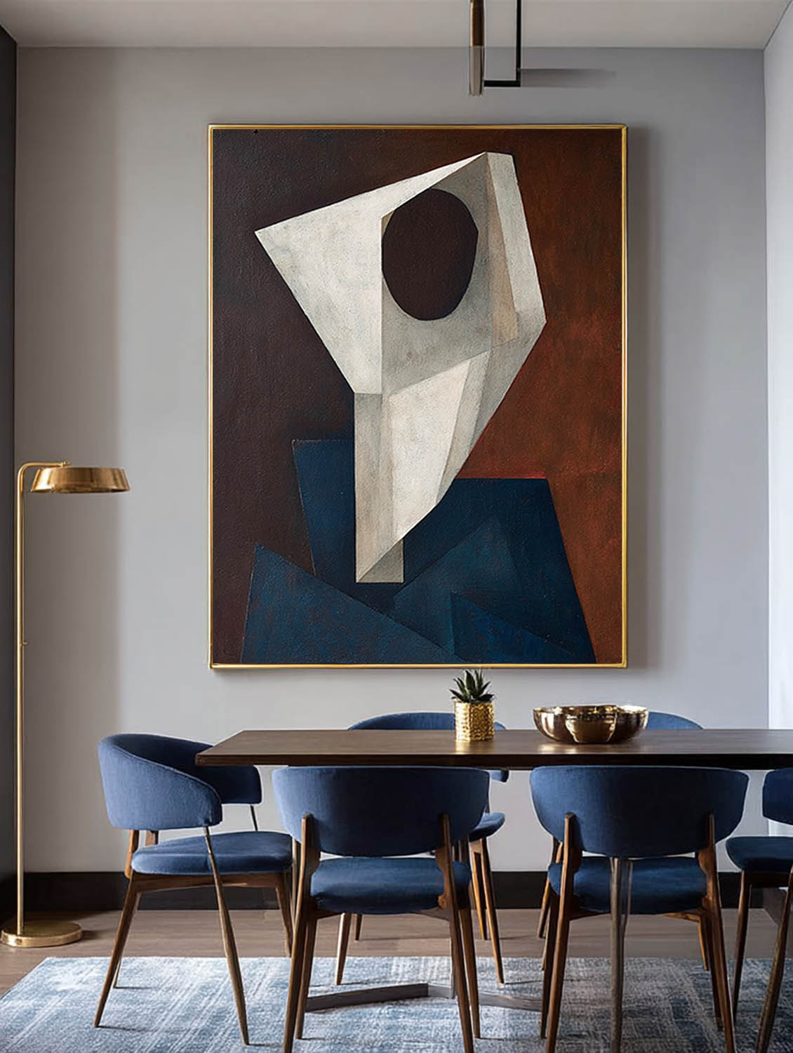Large White And Blue Wall Art Original Geometric Abstract Oil Painting Contemporary Geometric Oil Painting On Canvas
