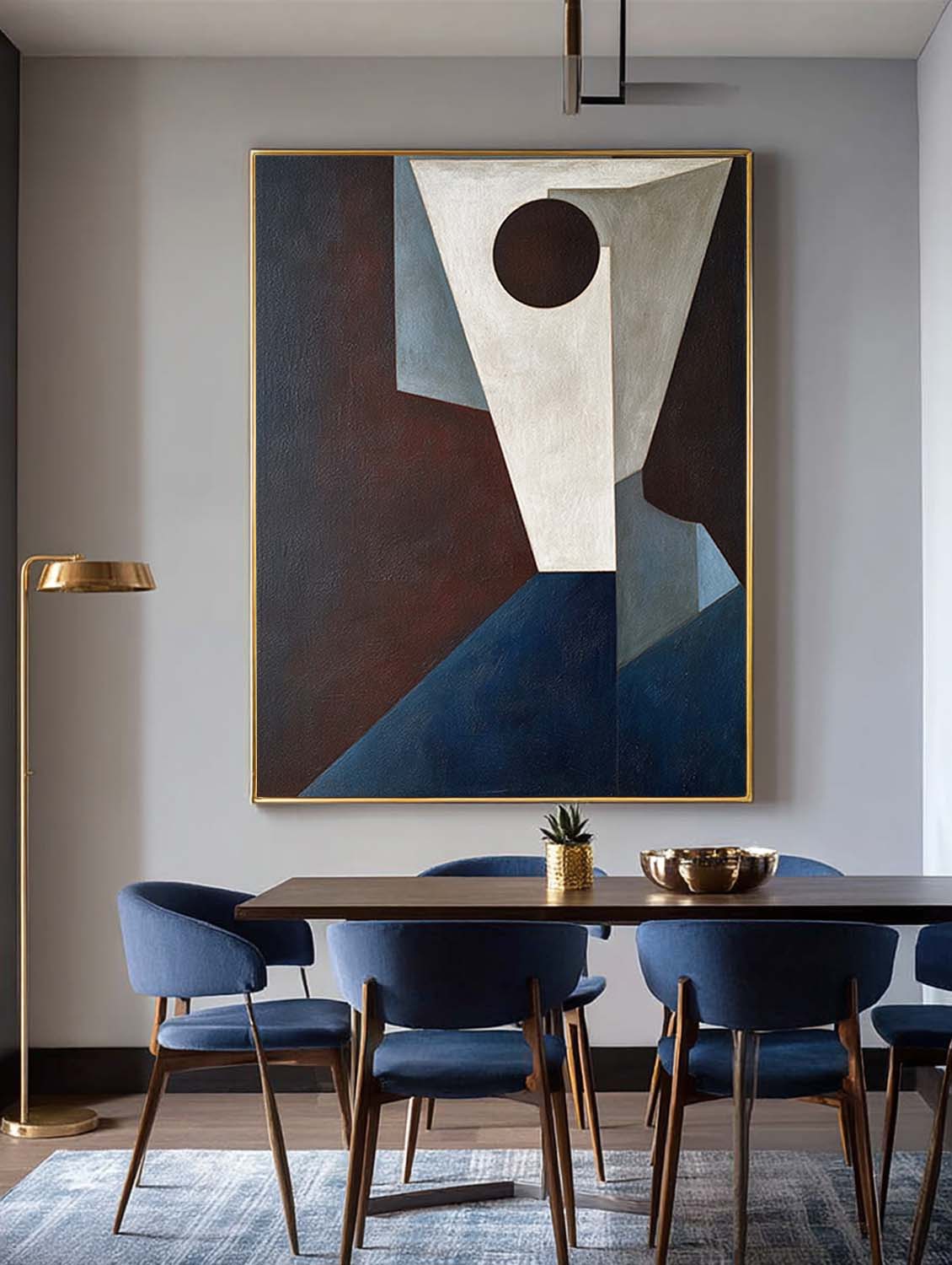 Minimalist V-Shaped Face Painting Original Handmade Geometric Portrait Canvas Art Large Original Geometric Oil Painting