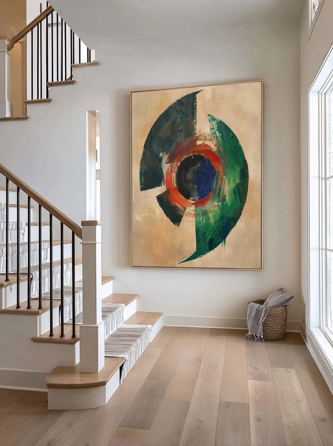 Large Minimalist Geometric Abstract Oil Painting Modern Geometric Abstract Expressionist Painting Green Geometric Wall Art