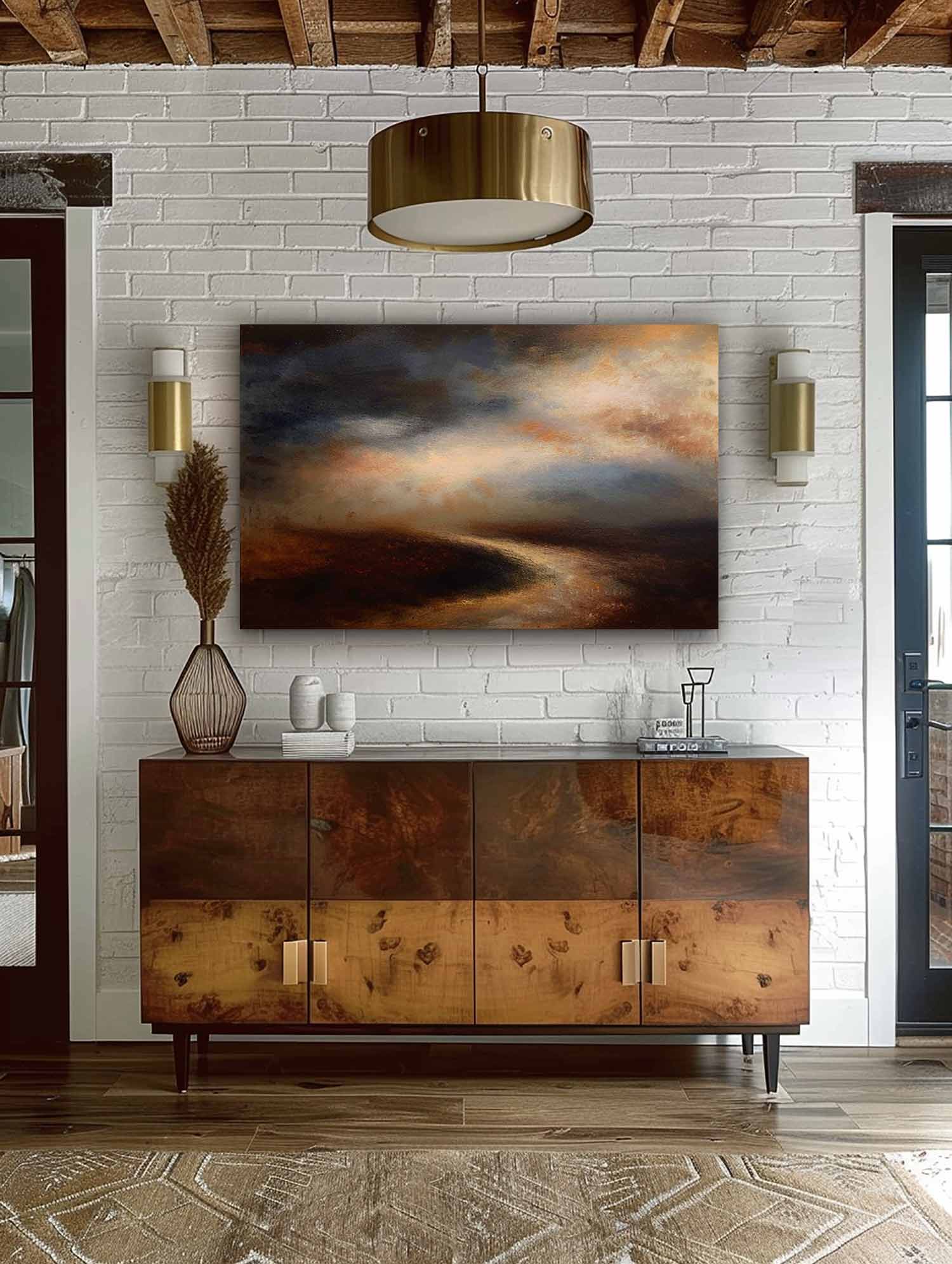 Large Retro Black And Beige Landscape Painting Minimalist Brown Canvas Art Original Minimalist Landscape Painting