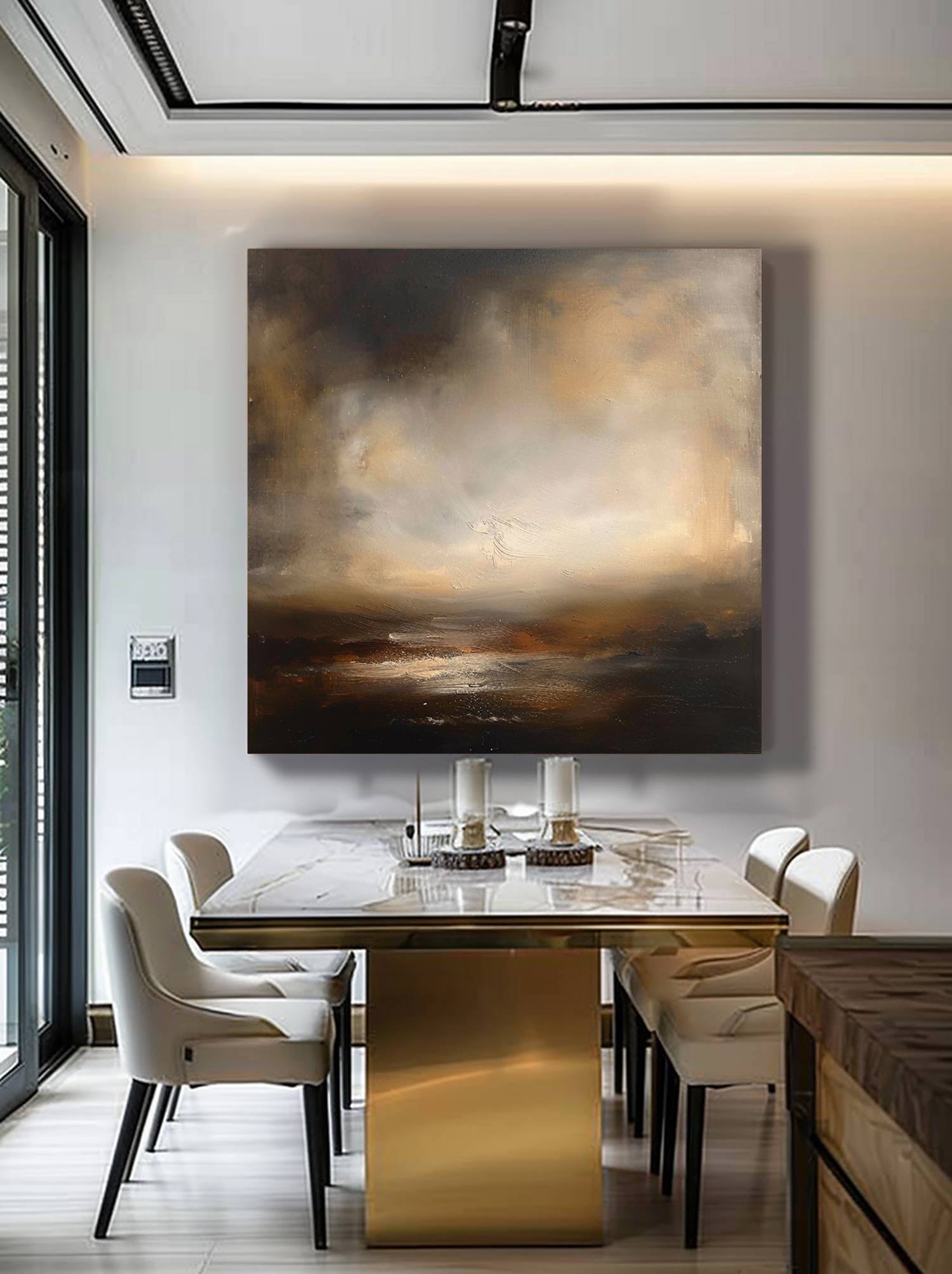 Vintage Abstract Landscape Wall Art Vintage Landscape Oil Painting Large Black Beige Canvas Art