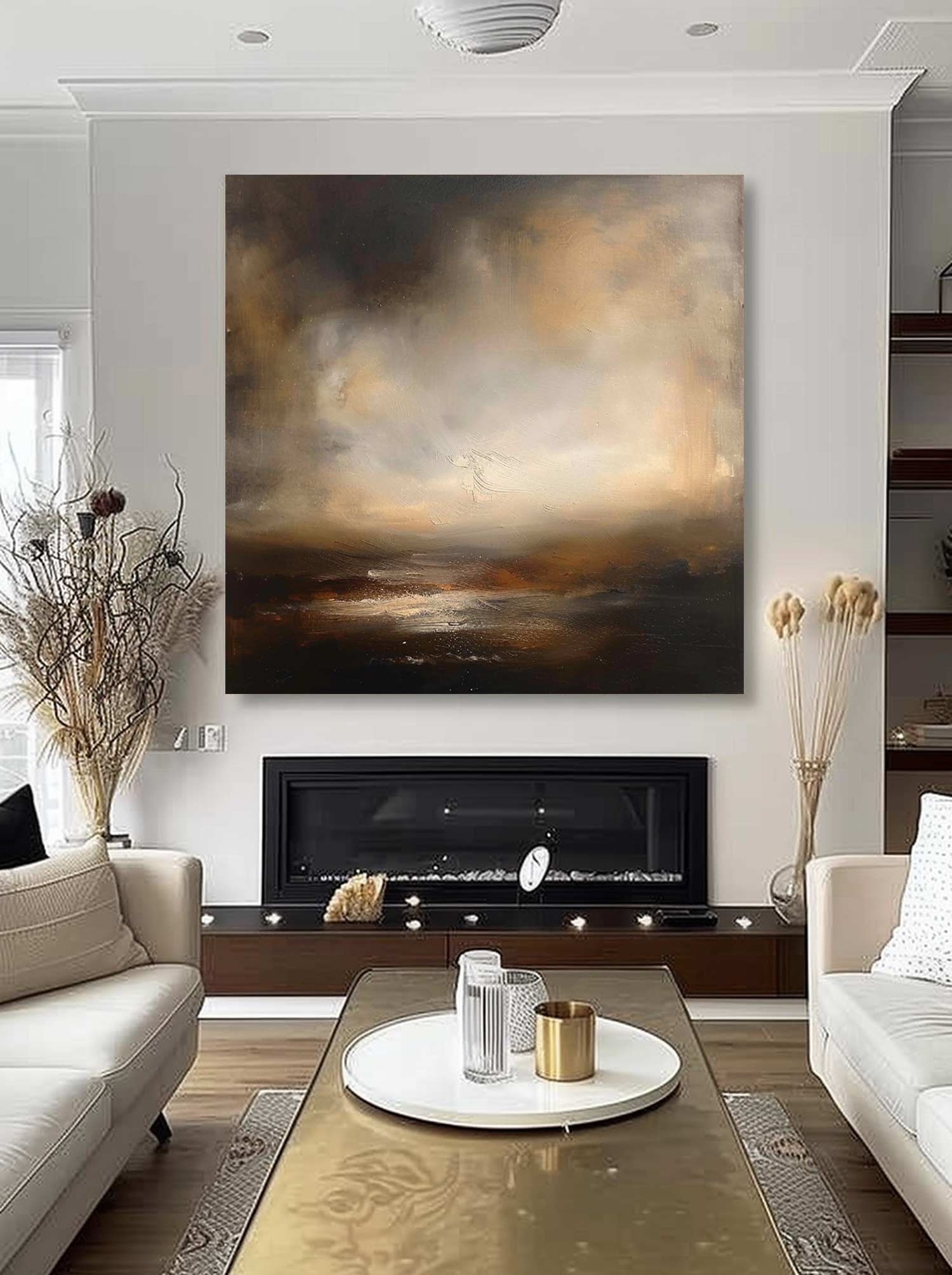 Vintage Abstract Landscape Wall Art Vintage Landscape Oil Painting Large Black Beige Canvas Art