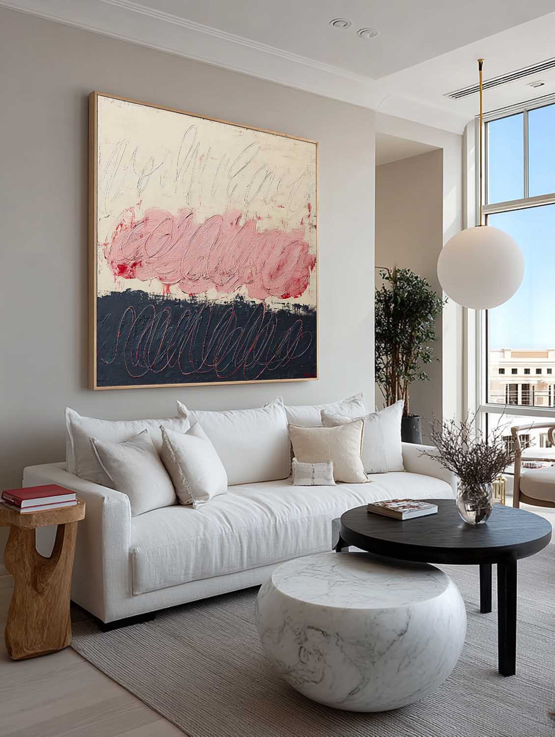 Large Beige Pink And Black Abstract Oil Painting Beige Pink Abstract Painting On Canvas Original Minimalist Canvas Art