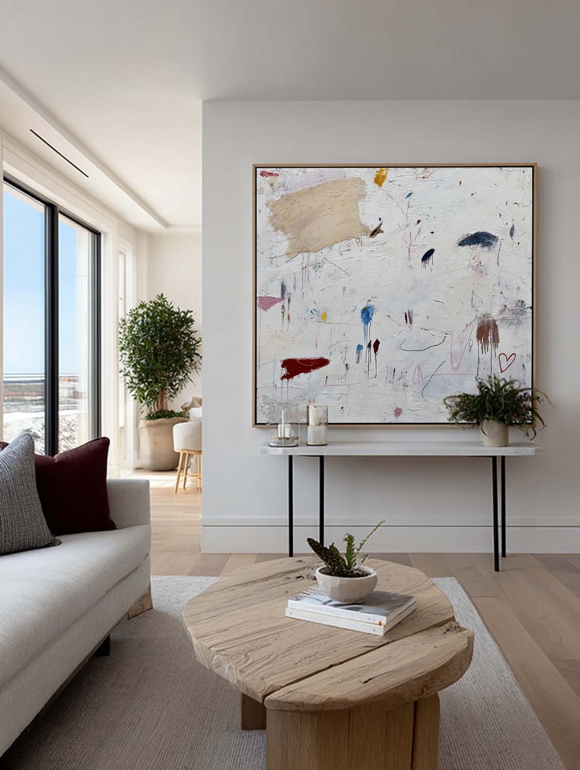 Handmade White And Beige Abstract Oil Painting Original Minimalist Abstract Canvas Art Modern White Graffiti Art