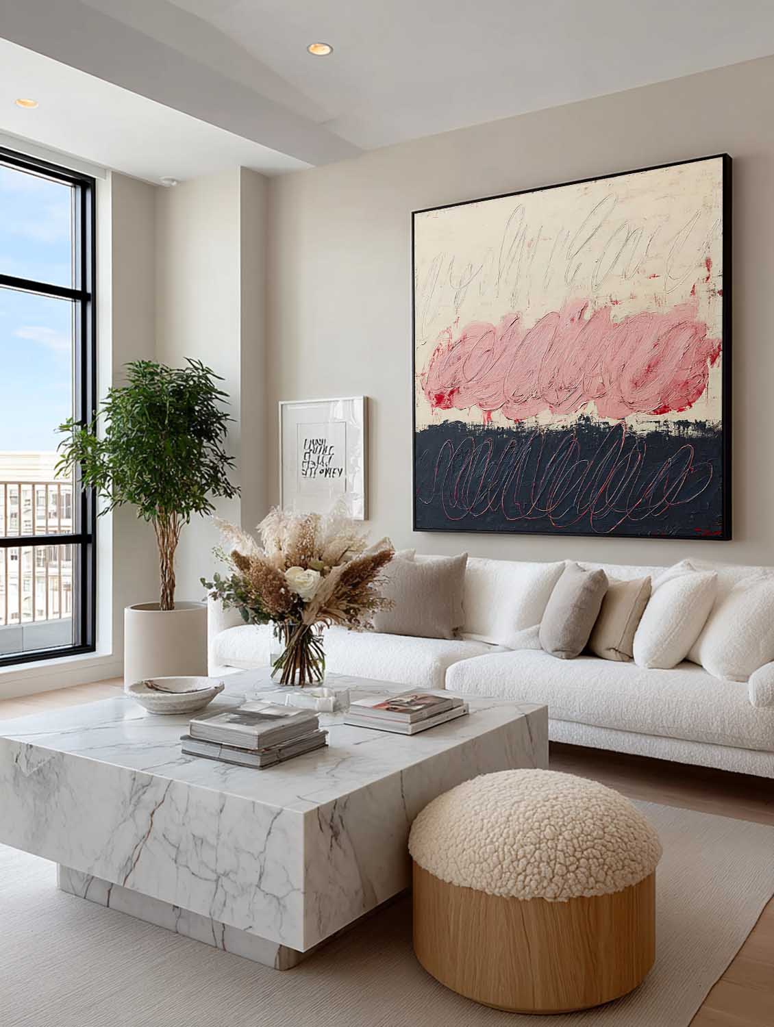 Large Beige Pink And Black Abstract Oil Painting Beige Pink Abstract Painting On Canvas Original Minimalist Canvas Art