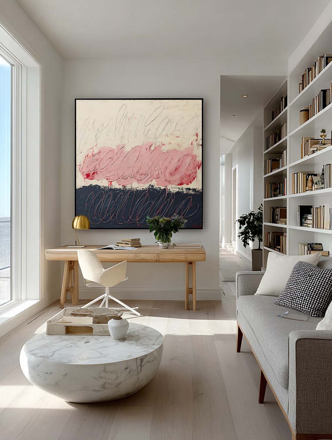 Large Beige Pink And Black Abstract Oil Painting Beige Pink Abstract Painting On Canvas Original Minimalist Canvas Art
