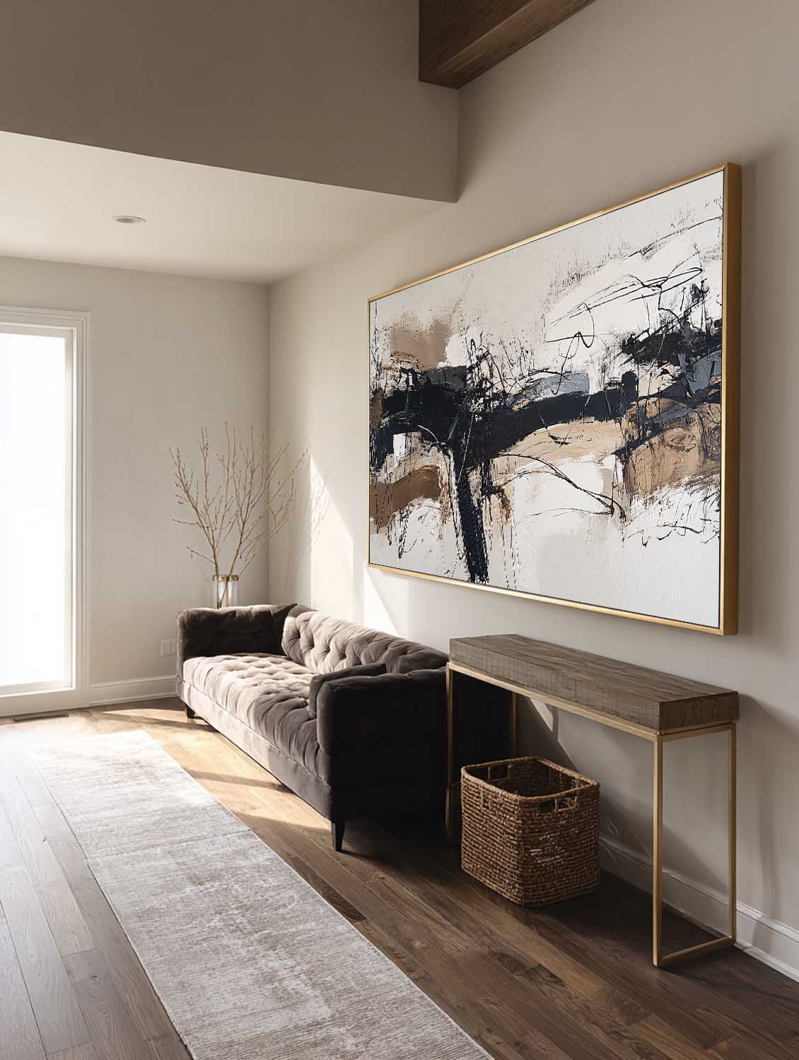 Minimalist Beige And Black Abstract Painting Modern Beige Black Textured Abstract Art Large Beige Black Wall Art