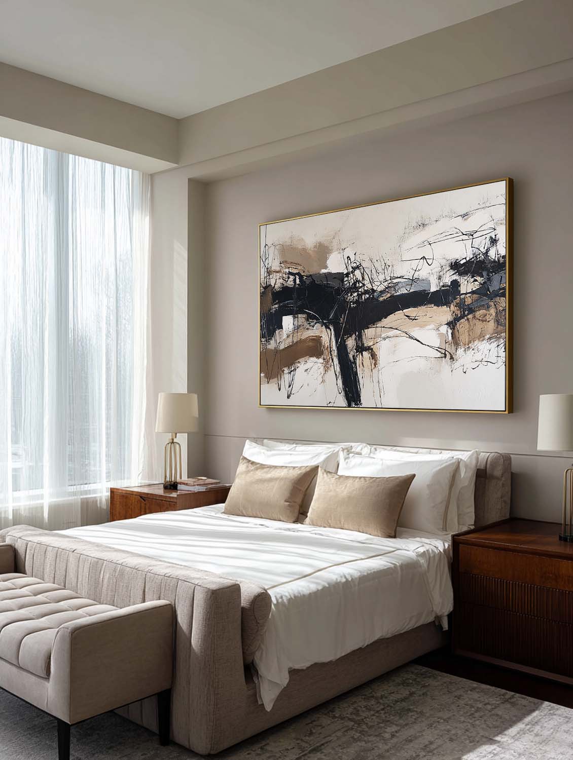 Minimalist Beige And Black Abstract Painting Modern Beige Black Textured Abstract Art Large Beige Black Wall Art