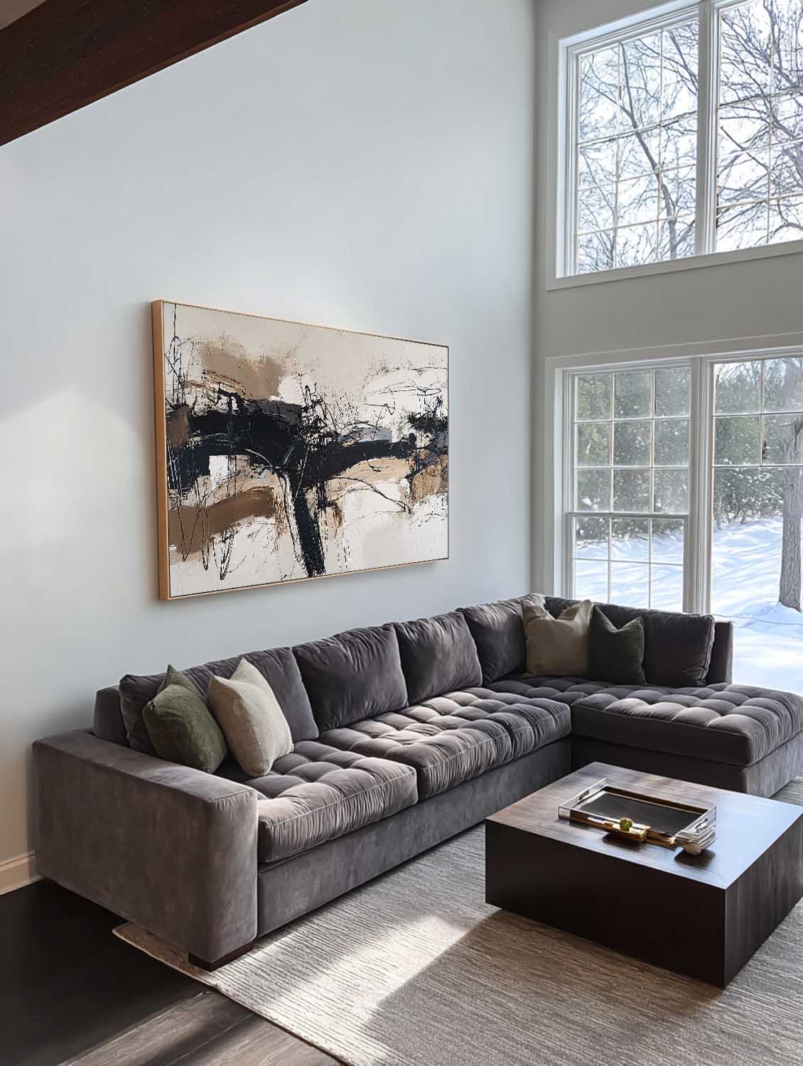 Minimalist Beige And Black Abstract Painting Modern Beige Black Textured Abstract Art Large Beige Black Wall Art