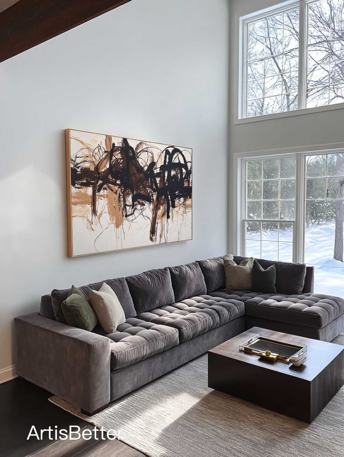 Horizontal Beige Abstract Line Art Painting Large Beige Minimalist Canvas Wall Art Minimalist Horizontal Abstract Line Wall Art