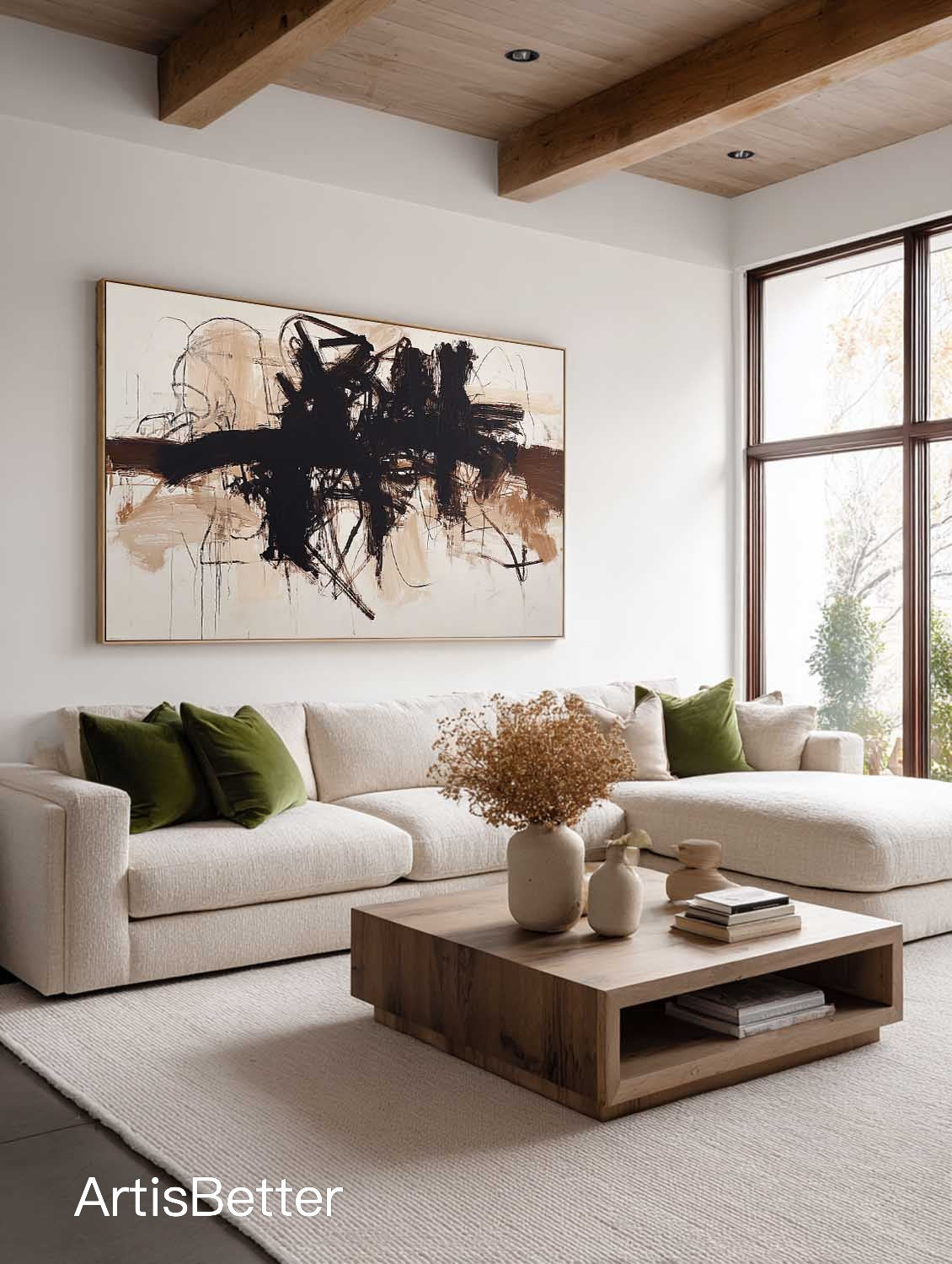 Minimalist Beige And Black Abstract Painting Beige And Black Minimalist Abstract Wall Art Neutral Black Abstract Canvas Art