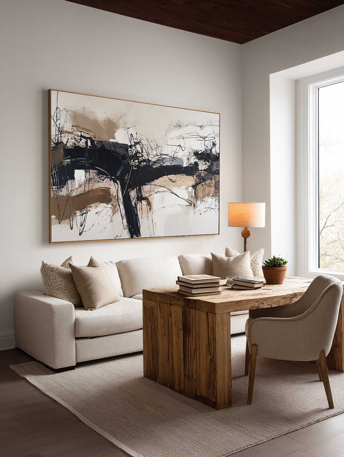 Minimalist Beige And Black Abstract Painting Modern Beige Black Textured Abstract Art Large Beige Black Wall Art