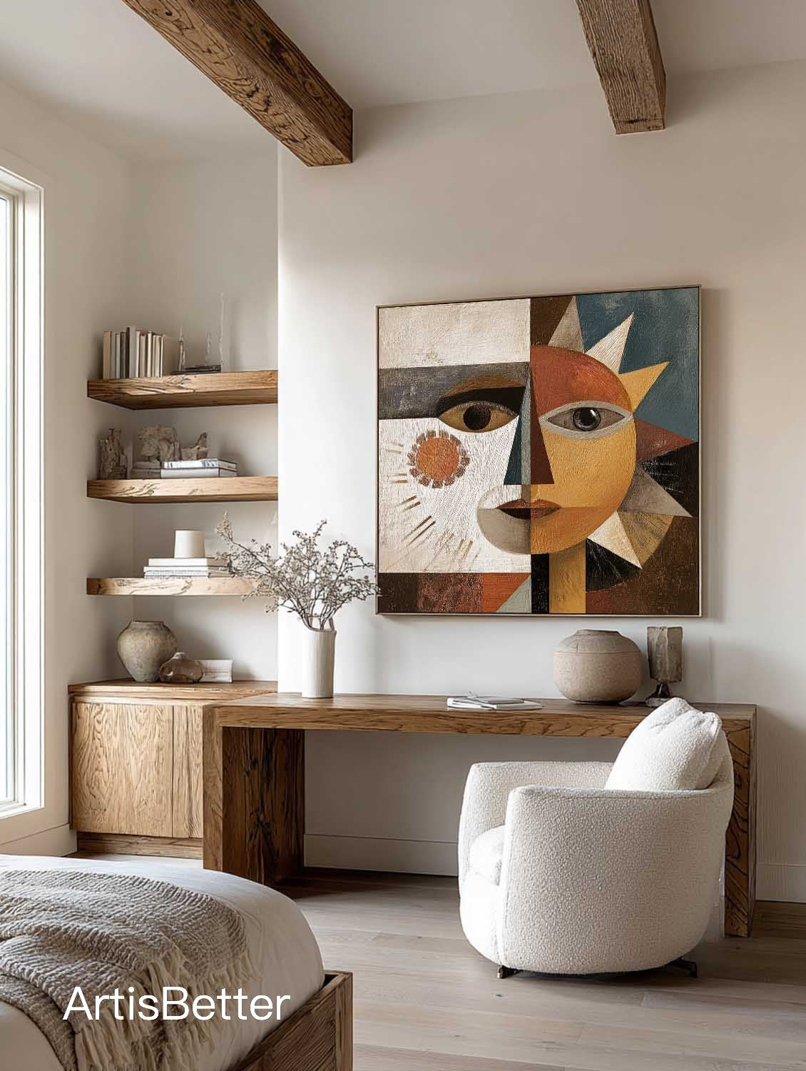 Hand Painted Textured Abstract Face Painting Large Abstract Face Wall Art Large Abstract Geometric Face Painting