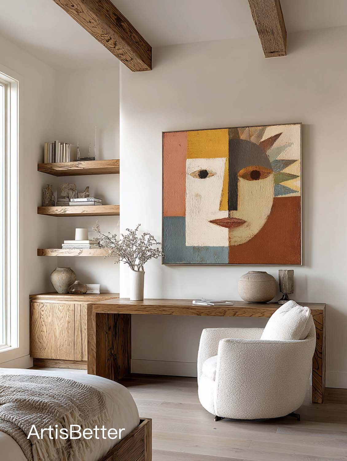 Large Brown Geometric Abstract Portrait Wall Art Minimalist Brown And Blue Geometric Abstract Face Painting