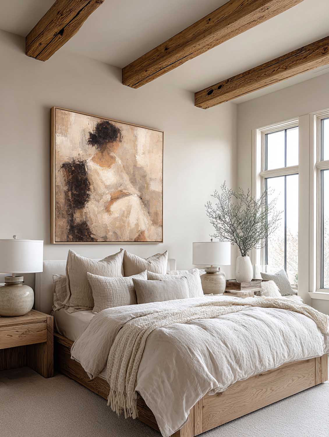 Handmade Minimalist Brown And White Female Portrait Abstract Female Wall Art Abstract Female Portrait Painting