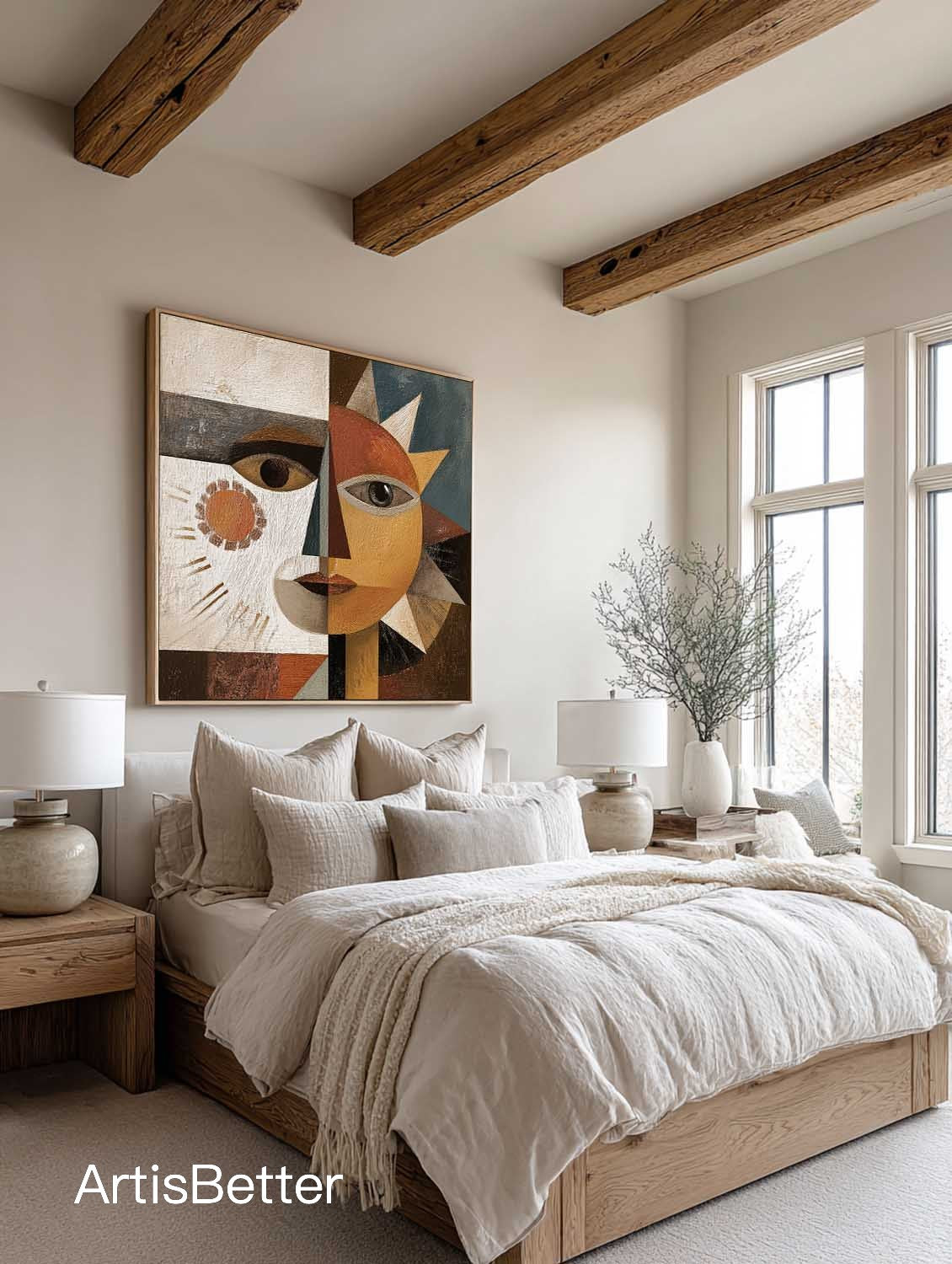 Hand Painted Textured Abstract Face Painting Large Abstract Face Wall Art Large Abstract Geometric Face Painting