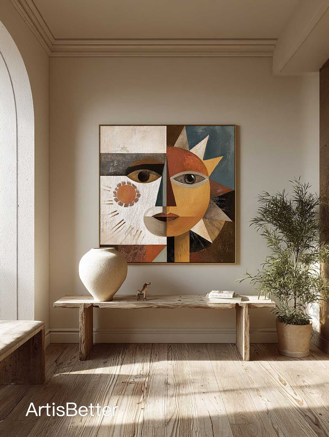 Hand Painted Textured Abstract Face Painting Large Abstract Face Wall Art Large Abstract Geometric Face Painting