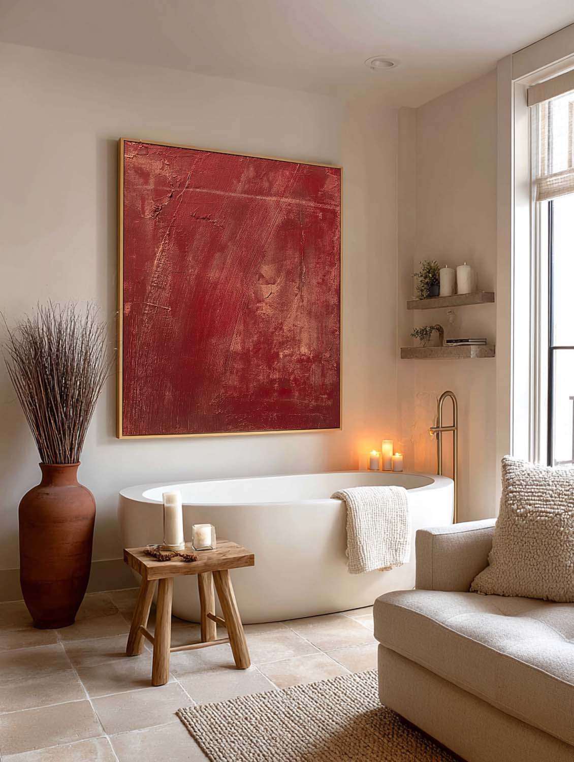 Dark Wine Red Abstract Art On Canvas Deep Red Contemporary Abstract Artwork Handmade Burgundy Abstract Wall Art