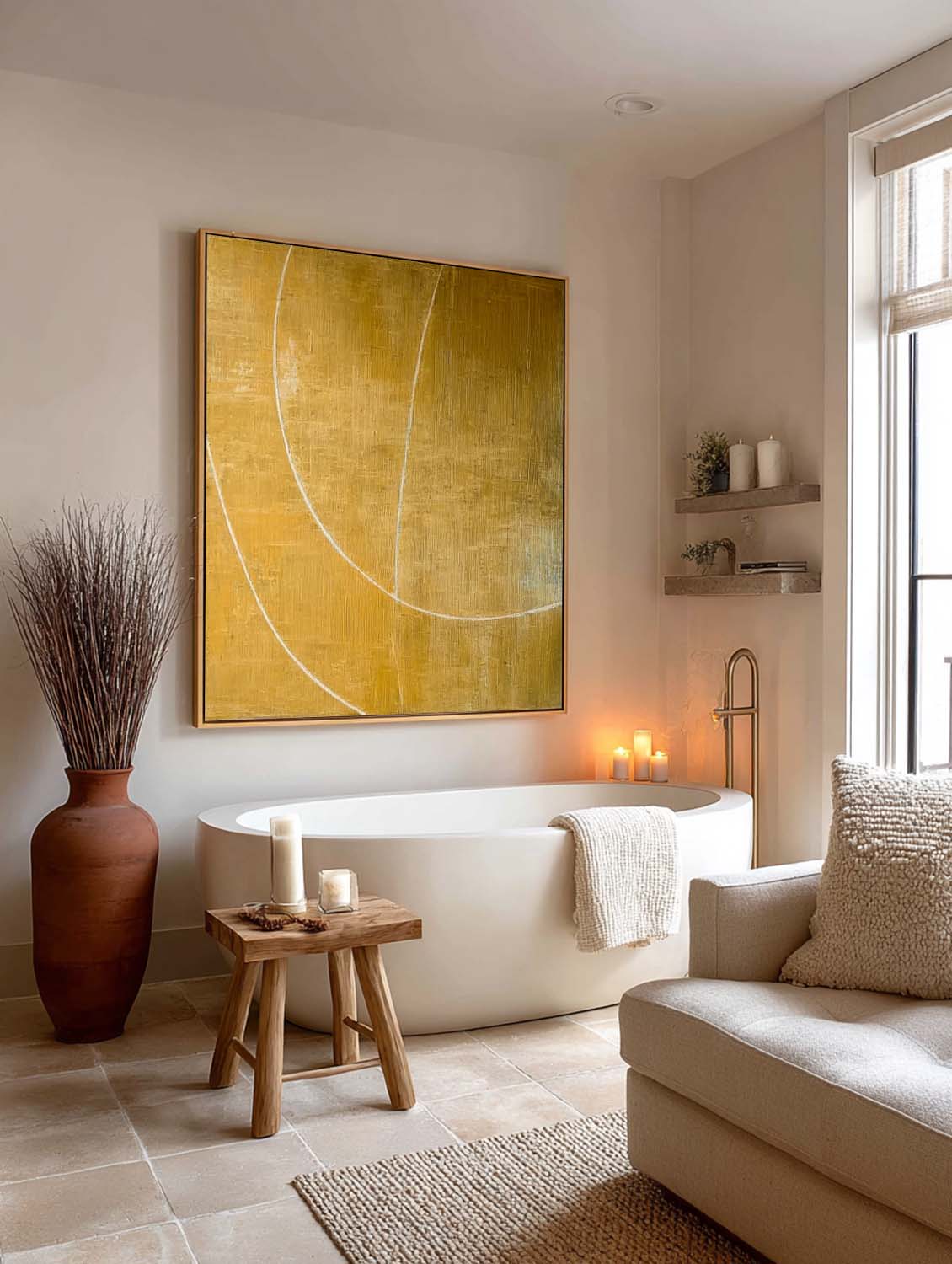 Modern Yellow Abstract Line Painting Large Yellow Abstract Line Wall Art Handmade Yellow Abstract Art On Canvas