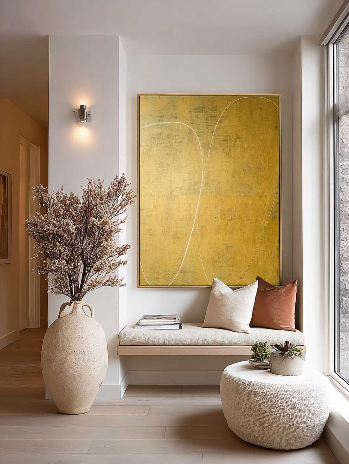 Minimalist Yellow Abstract Line Art Oil Painting Modern Abstract Yellow Line Art On Canvas Handmade Abstract Yellow Wall Art