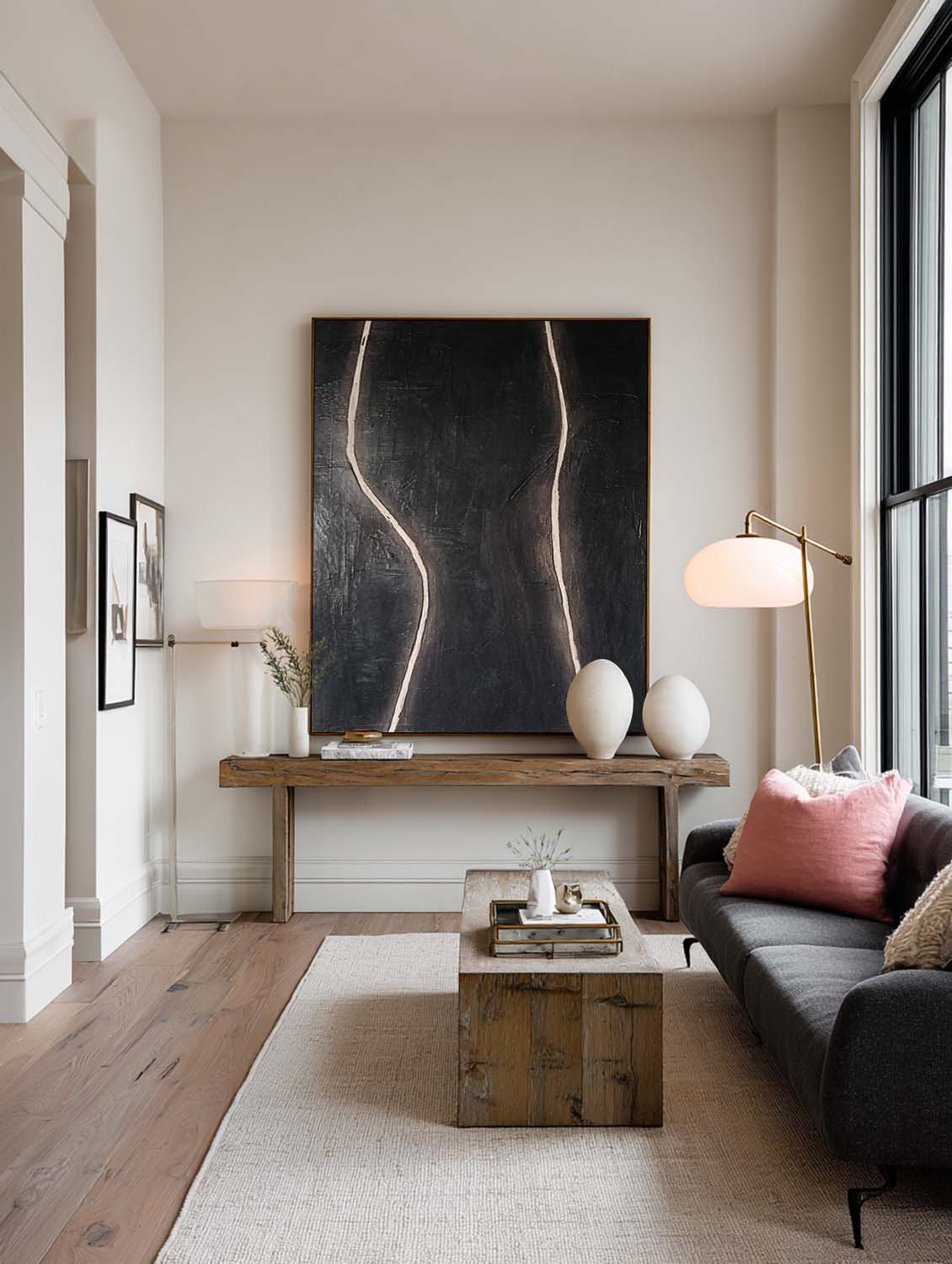 Modern Black Abstract Line Painting Minimalist Black Abstract Line Oil Painting Contemporary Abstract Line Wall Art