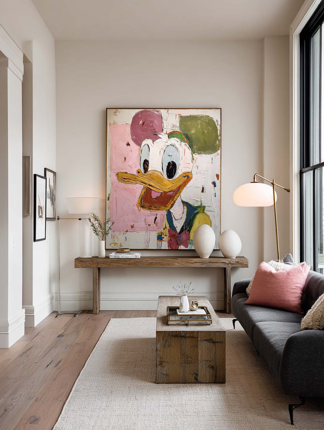 Hand-Painted Donald Duck Wall Art Donald Duck Abstract Oil Painting Colorful Abstract Cartoon Decor