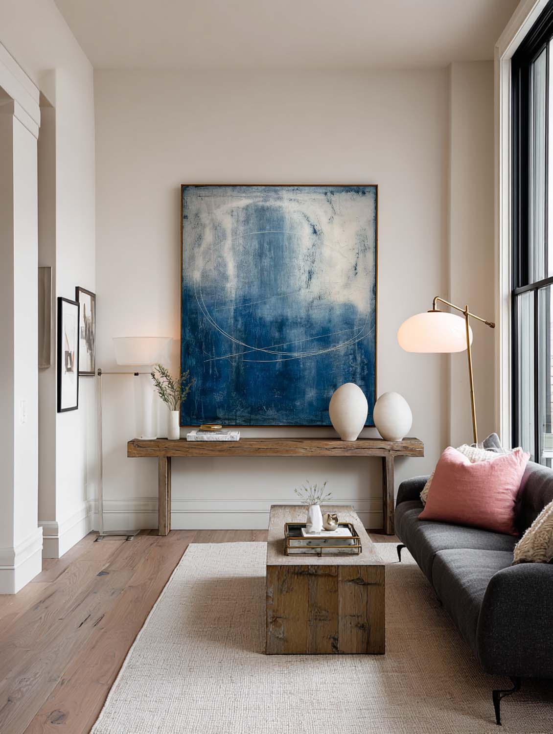 Minimalist Navy Blue Abstract Brush Line Painting Handmade Blue Abstract Canvas Artwork Navy Blue Abstract Wall Art