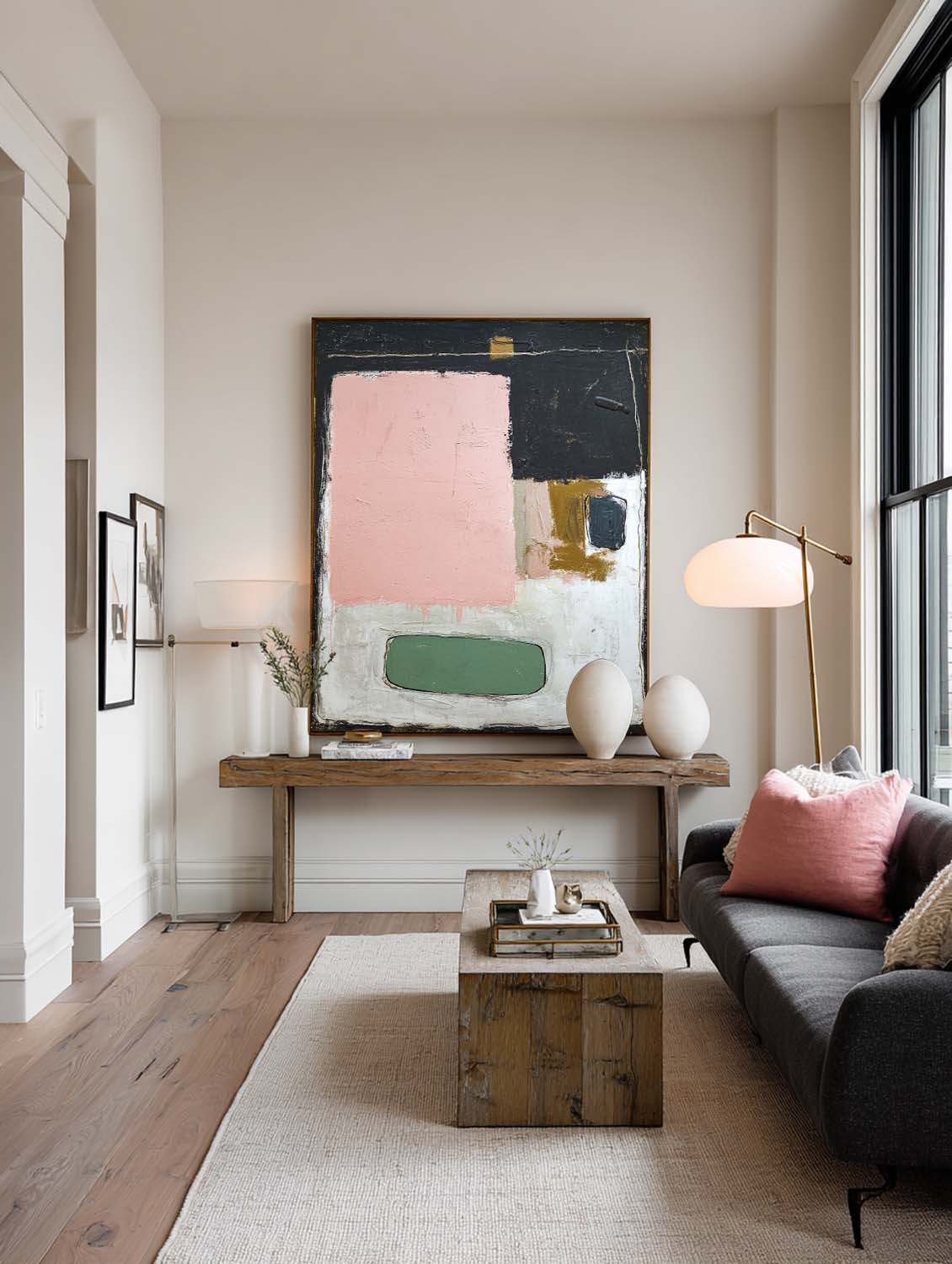 Large Black Pink And White Minimalist Abstract Painting Handmade Multicolor Abstract Wall Art Colorful Abstract Canvas Painting