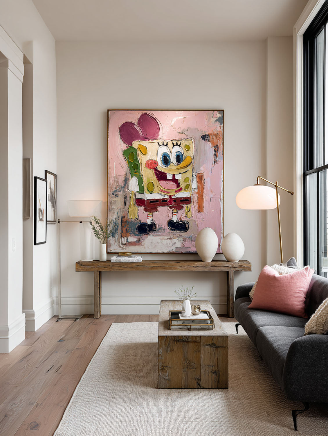 Minimalist Abstract Spongebob Texture Painting Contemporary Colorful Abstract Spongebob Wall Art Large Spongebob Painting