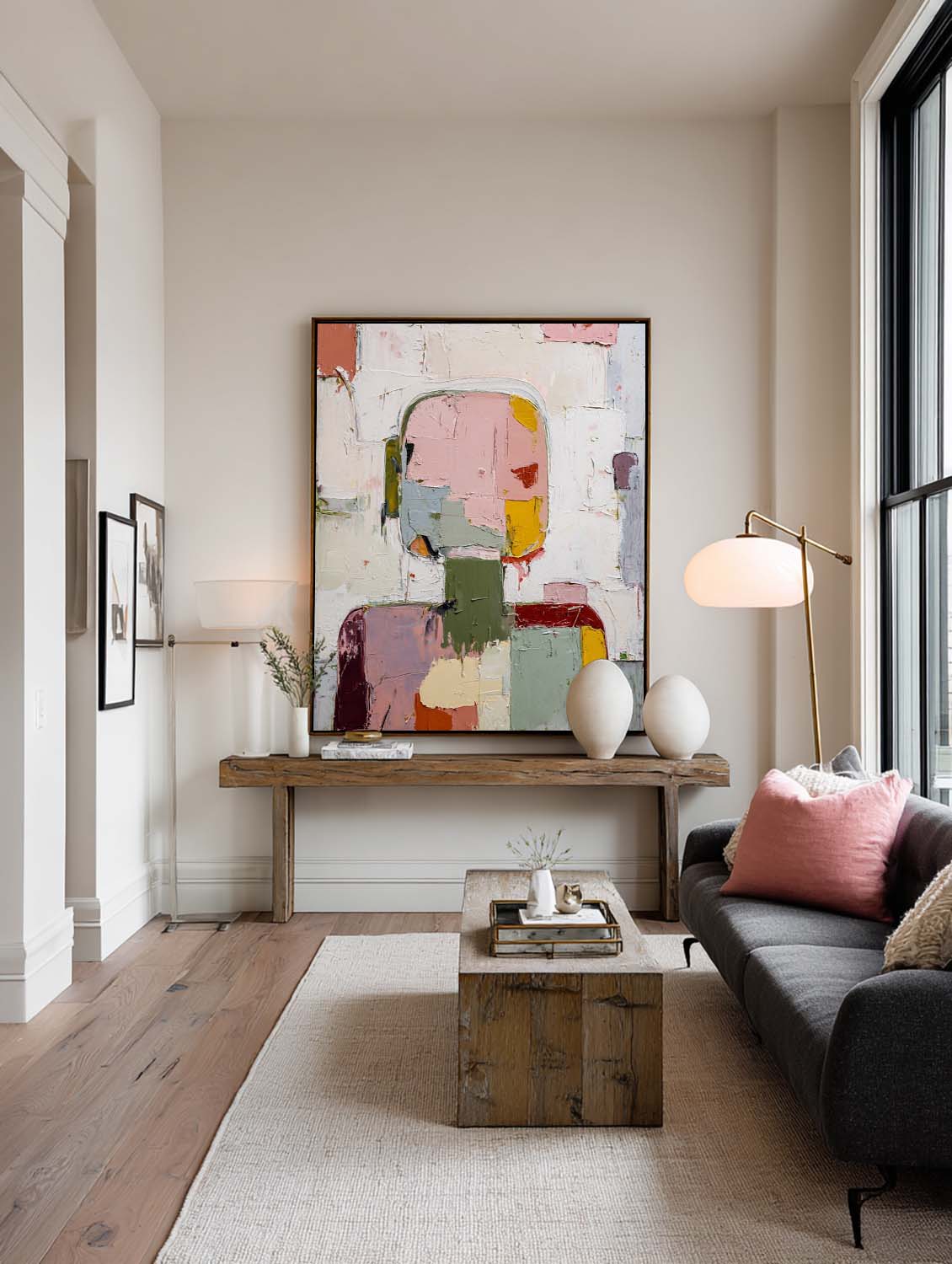 Original Brown and White Oil Painting Contemporary Abstract Oil Painting Large Blue Abstract Canvas Art