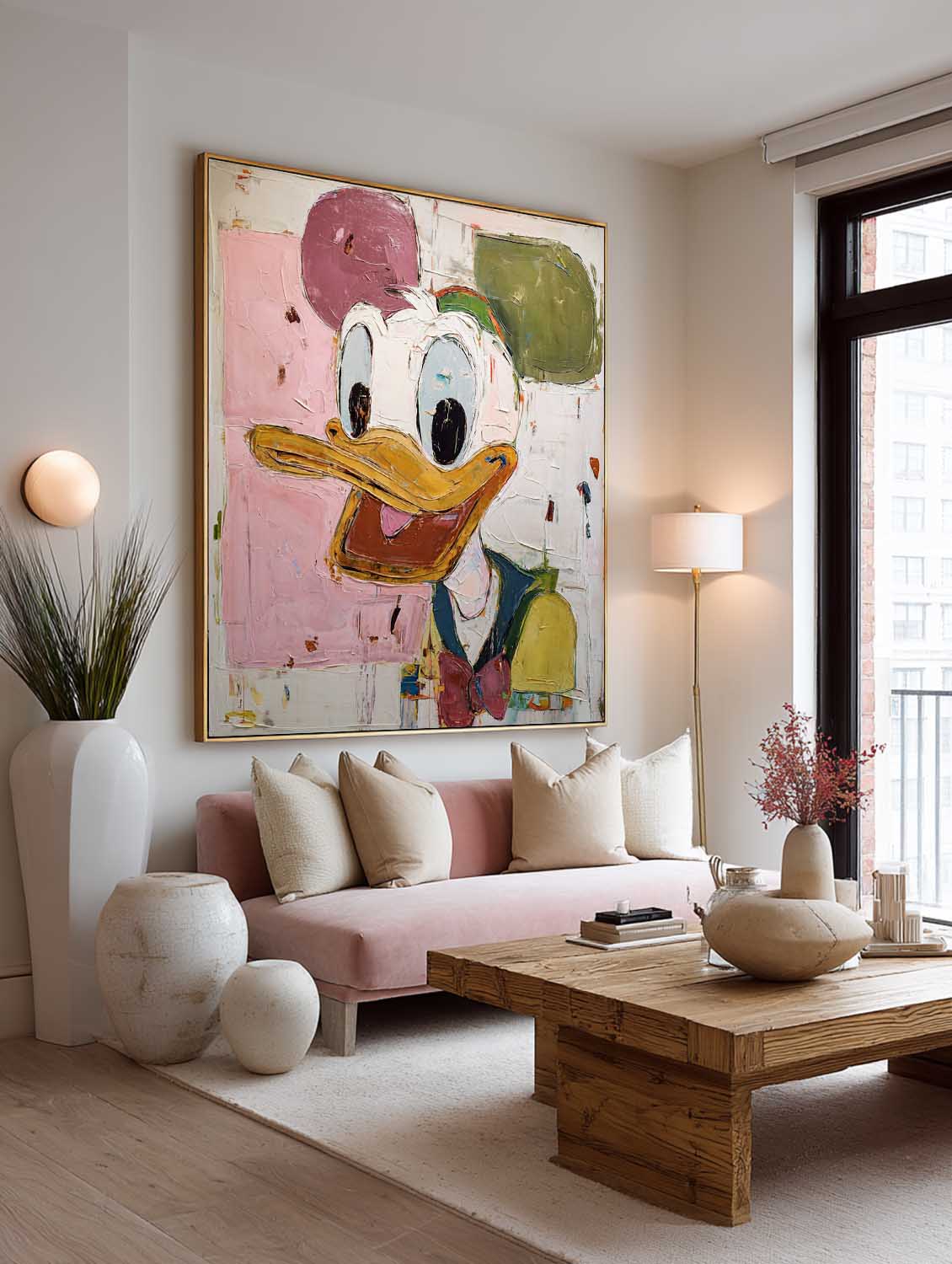 Hand-Painted Donald Duck Wall Art Donald Duck Abstract Oil Painting Colorful Abstract Cartoon Decor