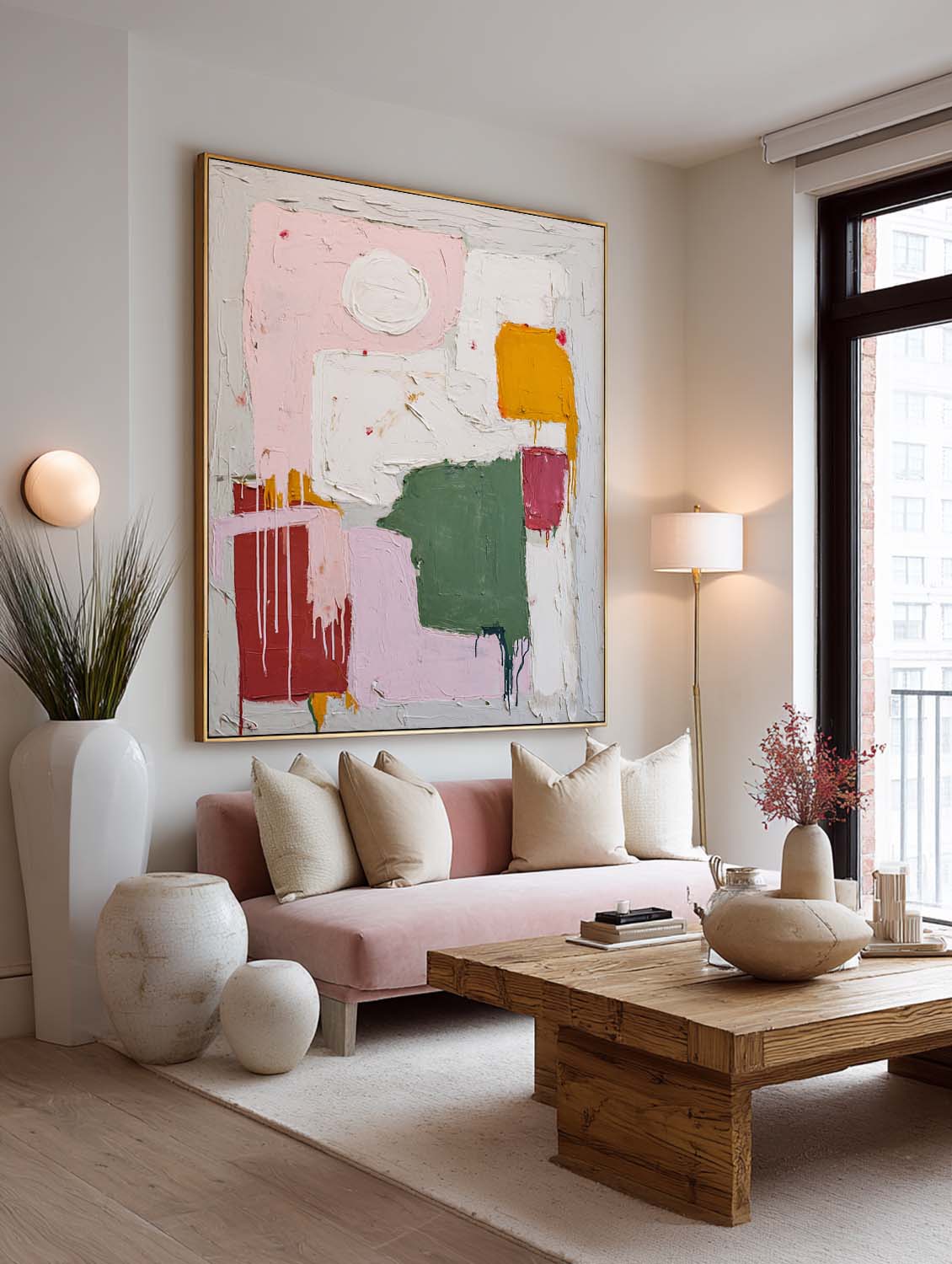 Large Multicolor Minimalist Abstract Painting Modern Multicolor Minimalist Abstract Wall Art Hand-Painted Textured Oil Painting