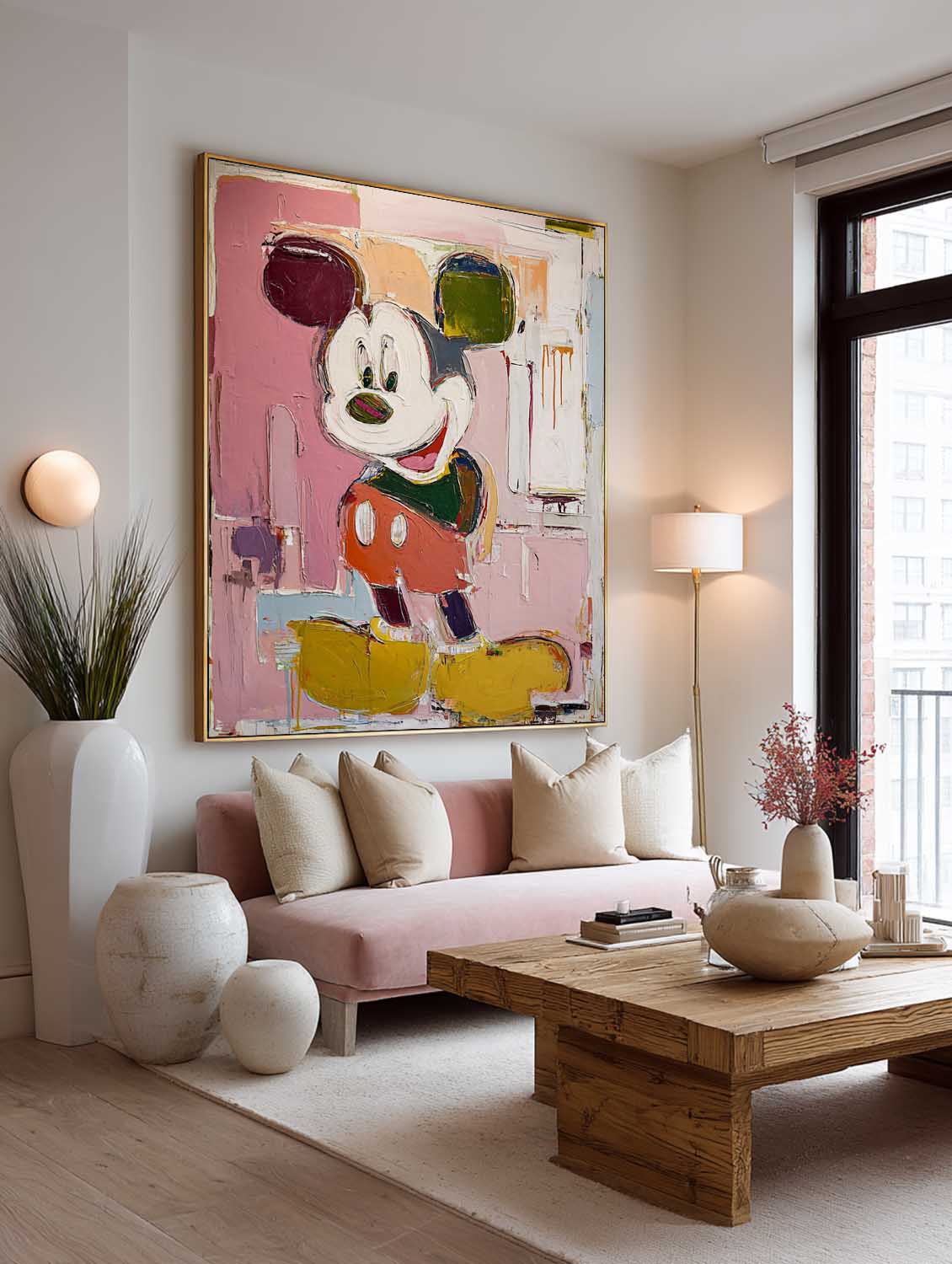 Large Abstract Mickey-Inspired Painting Colorful Textured Abstract Mickey Wall Art Handmade Cartoon Painting On Canvas