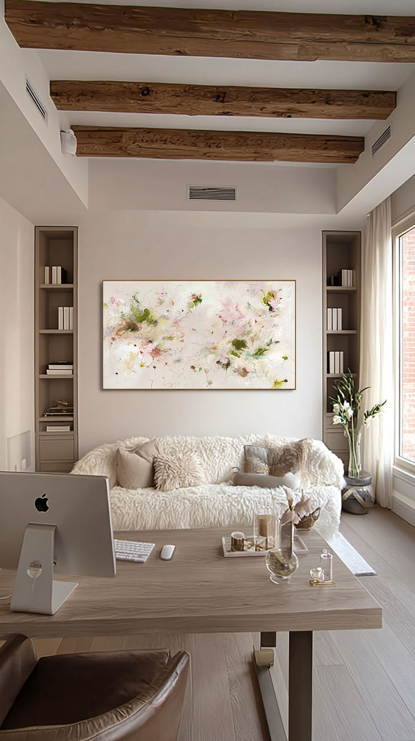 Minimalist Beige Abstract Flower Painting Horizontal Beige Abstract Floral Painting Horizontal Handmade Abstract Floral Oil Painting