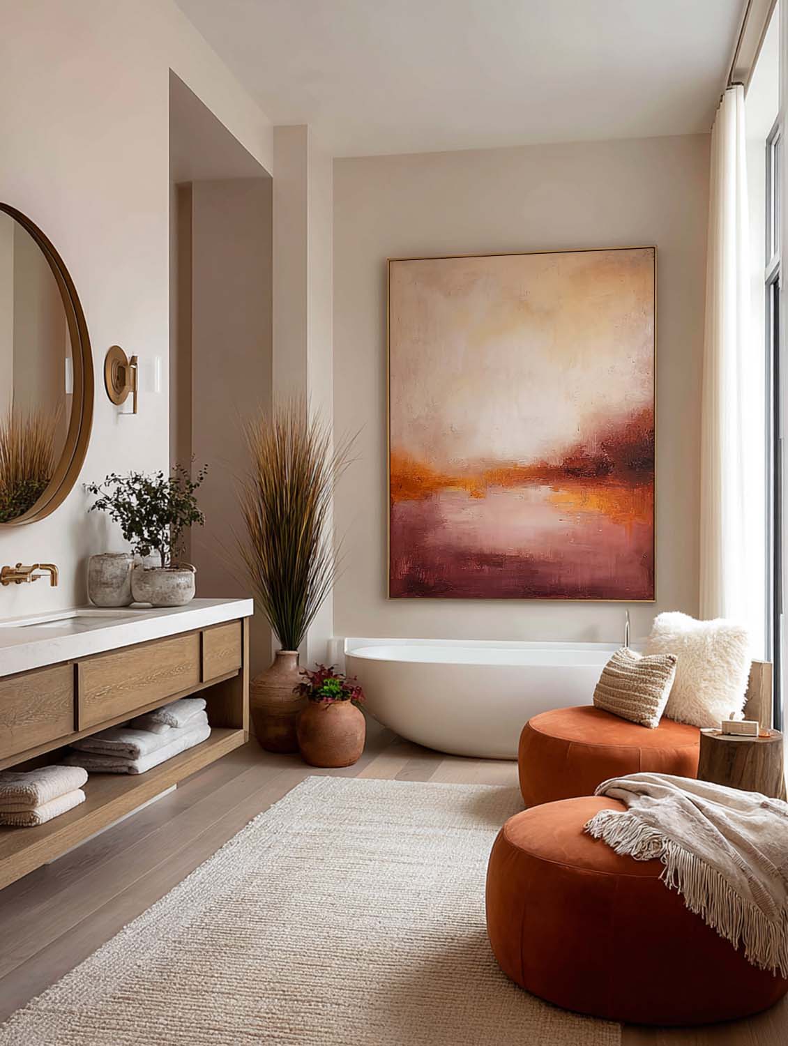 Minimalist Sunset Abstract Artwork Original Warm Pink And Amber Abstract Oil Painting Large Abstract Landscape Oil Painting