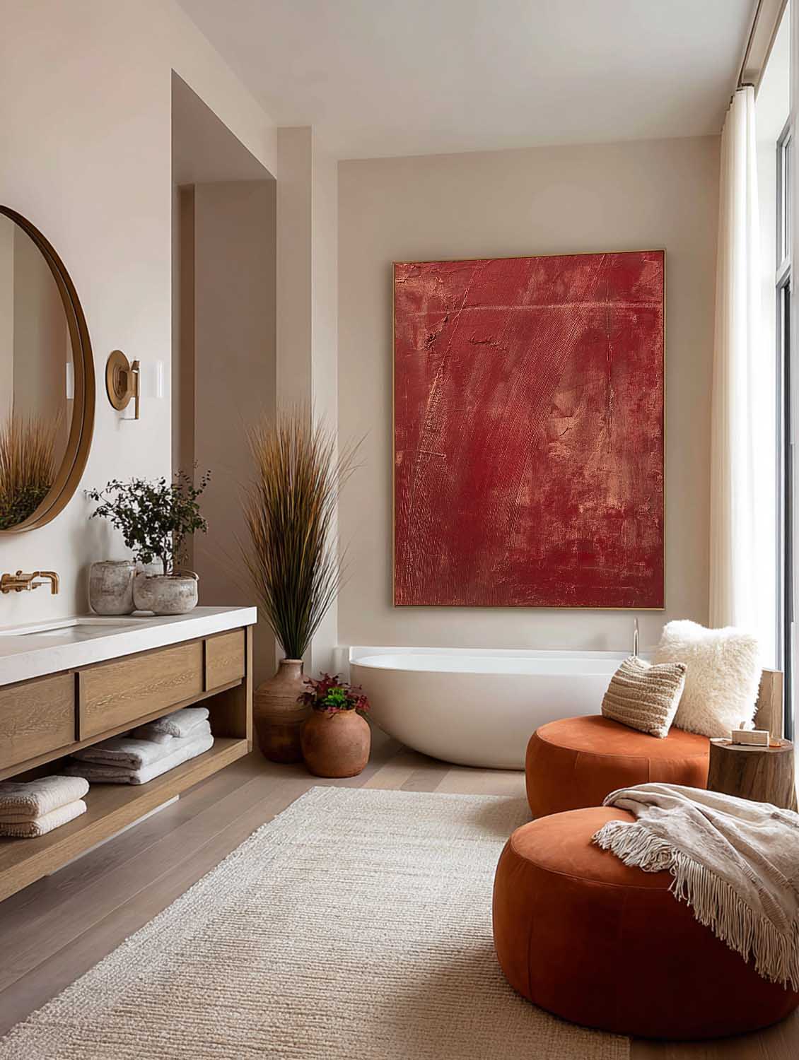 Dark Wine Red Abstract Art On Canvas Deep Red Contemporary Abstract Artwork Handmade Burgundy Abstract Wall Art