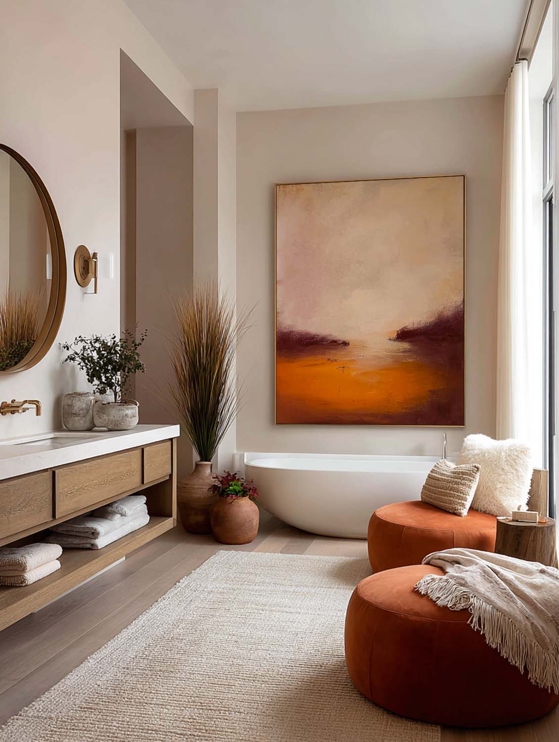 Minimalist Abstract Sunset Landscape Painting Handmade Abstract orange Landscape Wall Art Modern Sunset Oil Painting