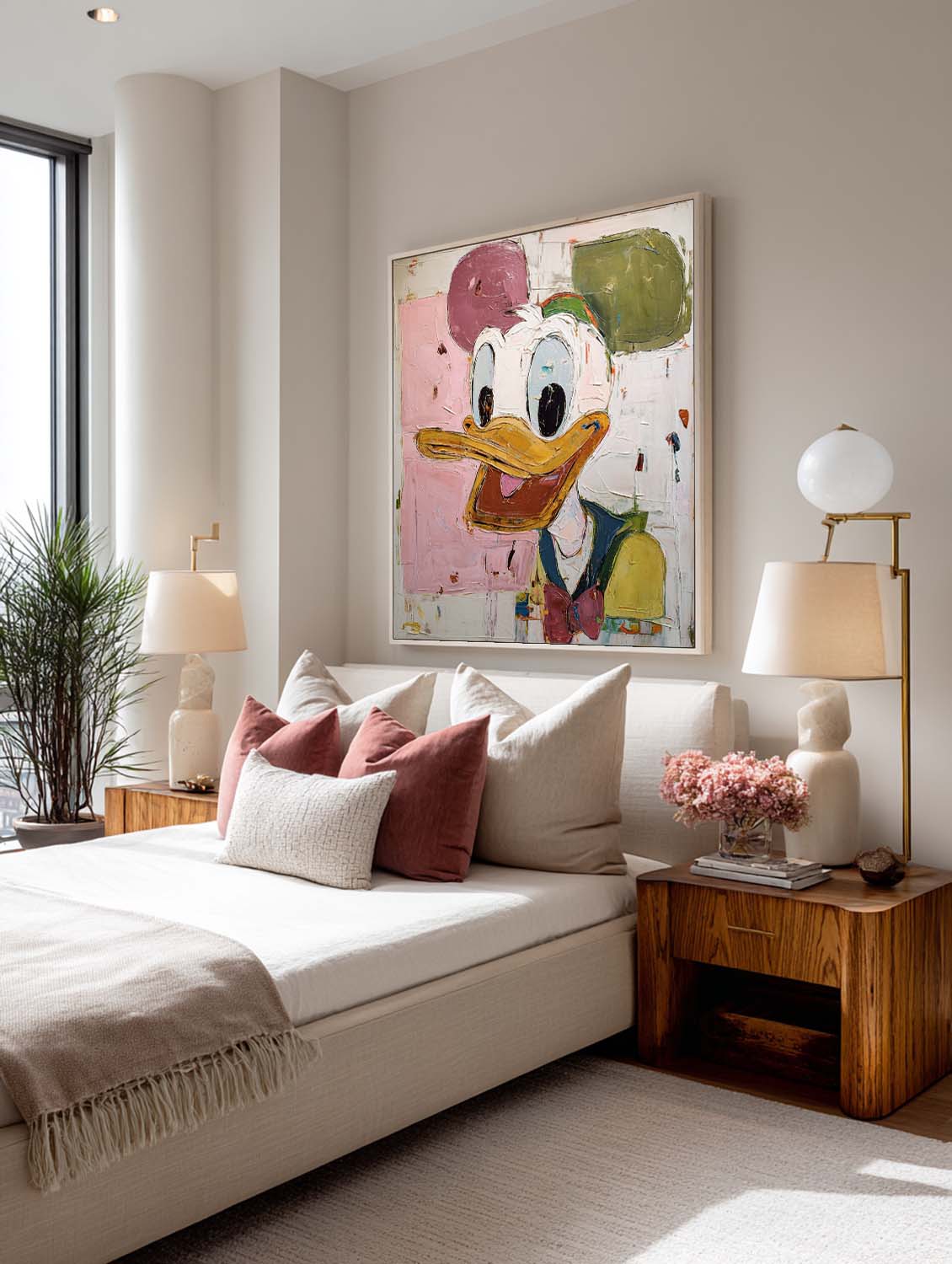 Hand-Painted Donald Duck Wall Art Donald Duck Abstract Oil Painting Colorful Abstract Cartoon Decor