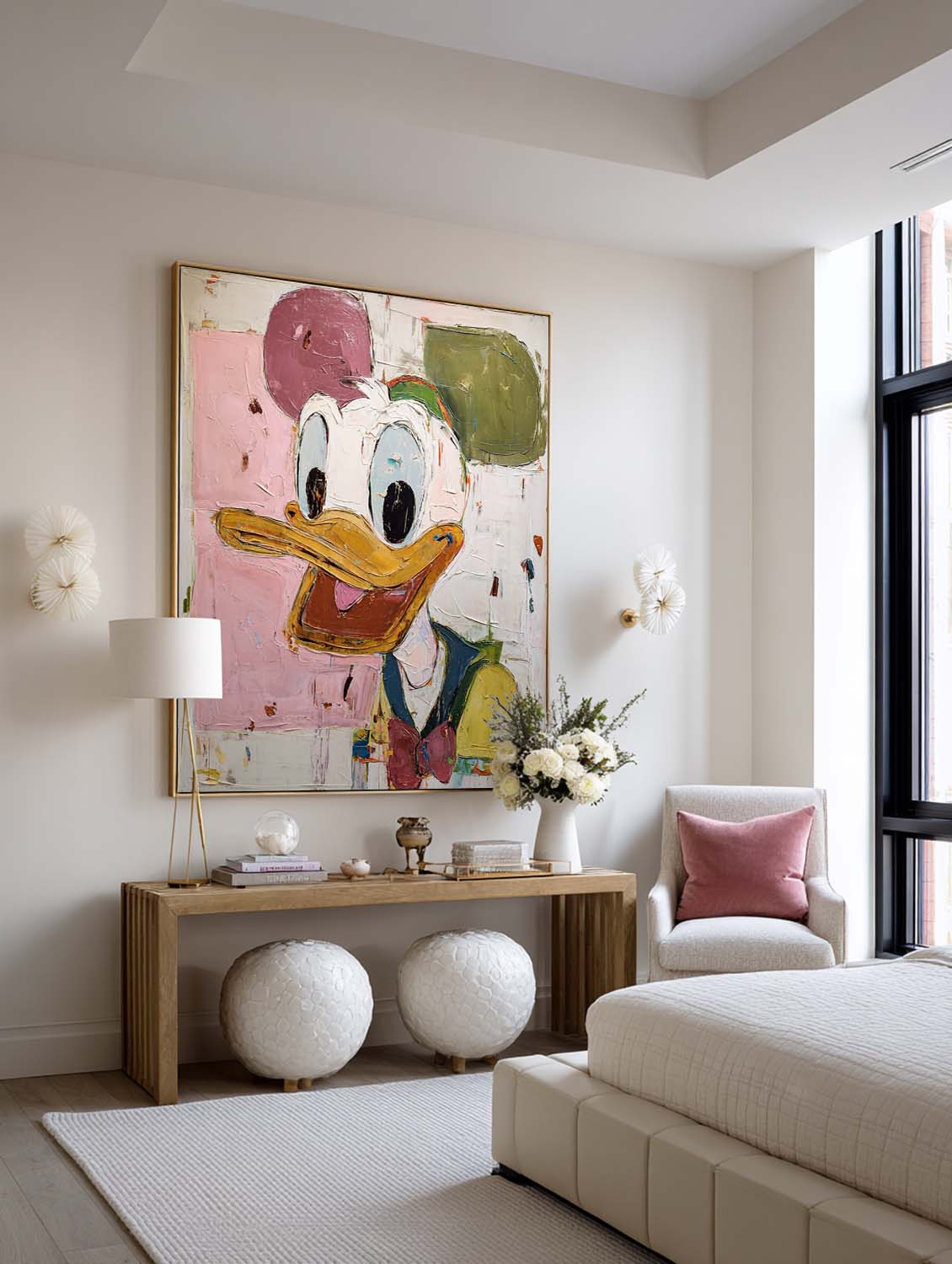 Hand-Painted Donald Duck Wall Art Donald Duck Abstract Oil Painting Colorful Abstract Cartoon Decor
