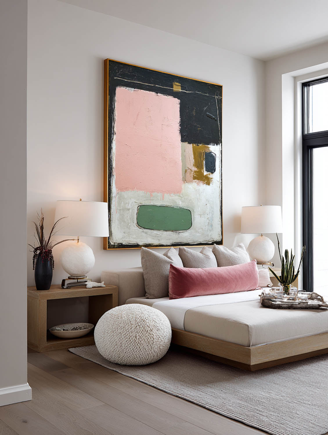 Large Black Pink And White Minimalist Abstract Painting Handmade Multicolor Abstract Wall Art Colorful Abstract Canvas Painting