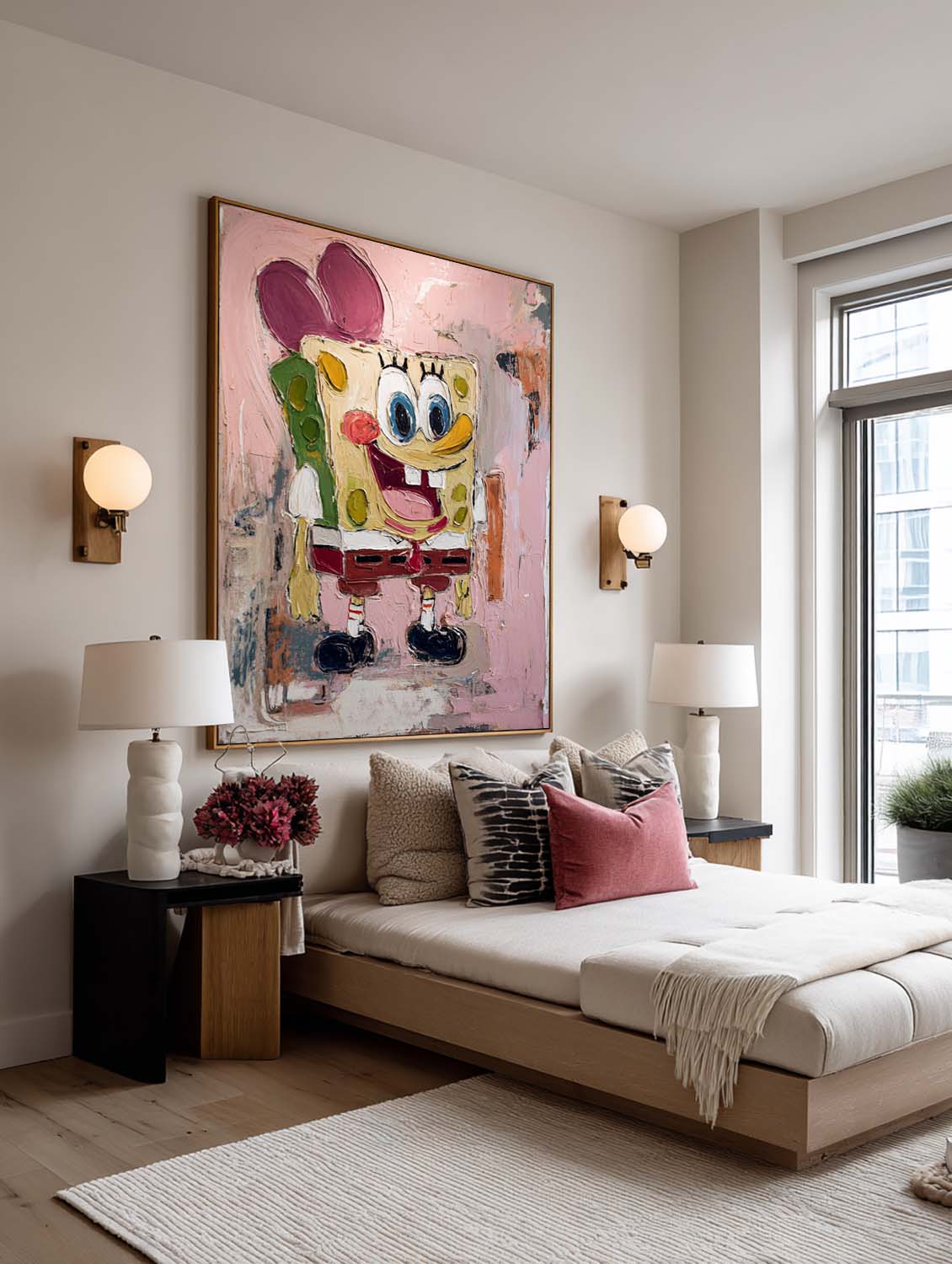 Minimalist Abstract Spongebob Texture Painting Contemporary Colorful Abstract Spongebob Wall Art Large Spongebob Painting