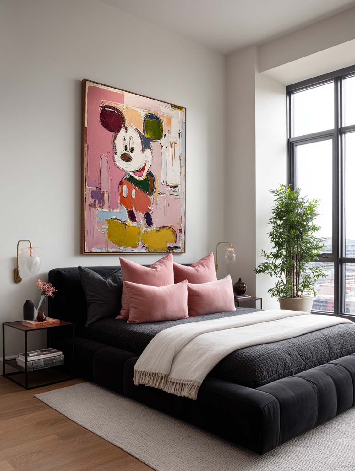 Large Abstract Mickey-Inspired Painting Colorful Textured Abstract Mickey Wall Art Handmade Cartoon Painting On Canvas