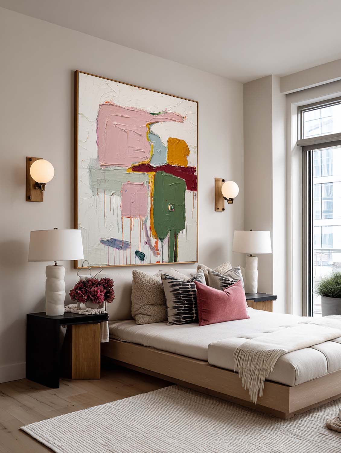 Vertical Multicolor Abstract Oil Painting Multicolor Textured Wall Art Handmade Abstract Canvas Artwork