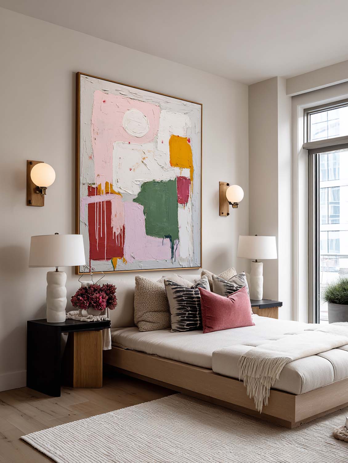 Large Multicolor Minimalist Abstract Painting Modern Multicolor Minimalist Abstract Wall Art Hand-Painted Textured Oil Painting
